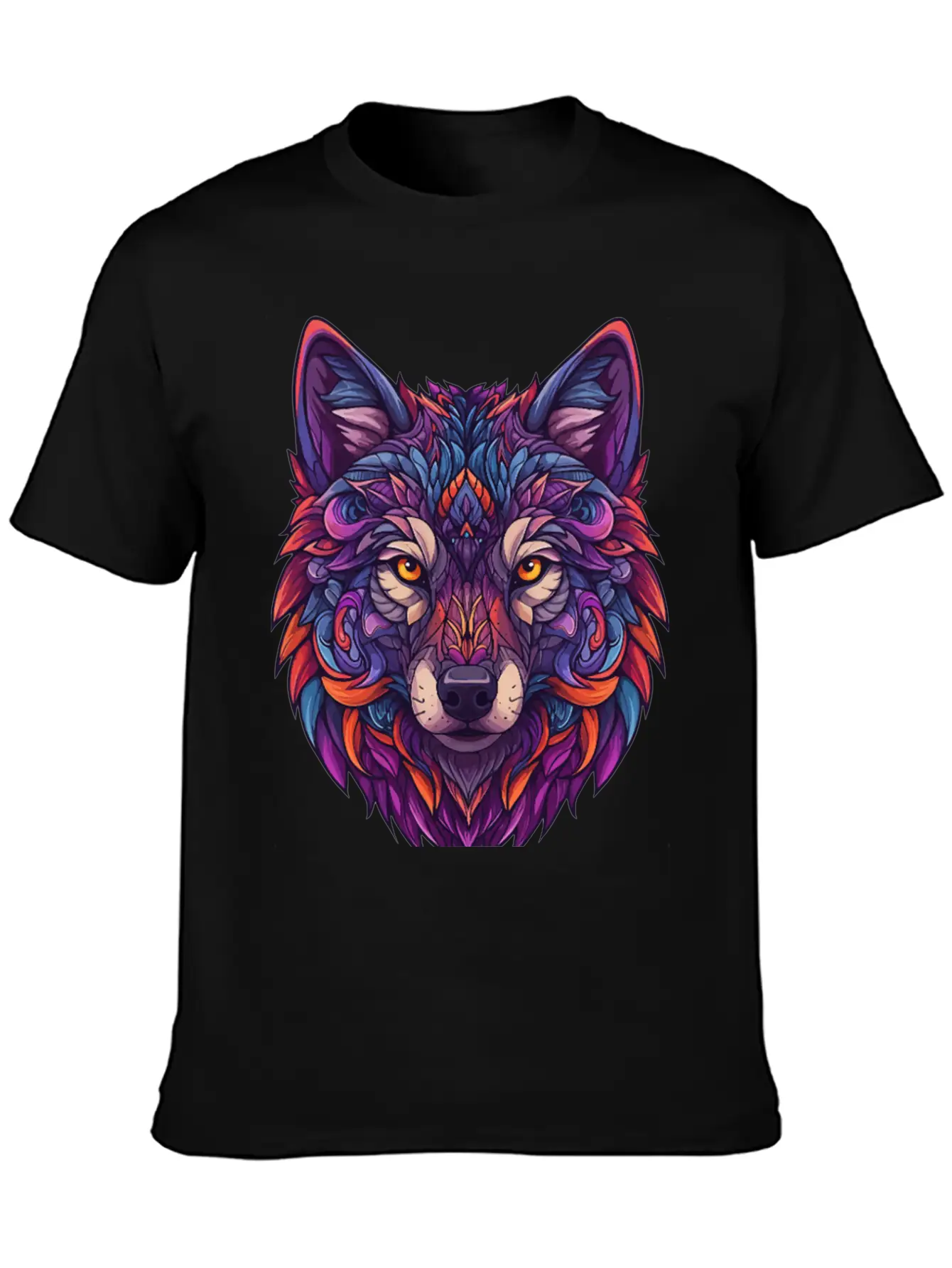 Vibrant Abstract Wolf Illustration Basic Graphic T-Shirt ¨C Daily Comfort In Soft Cotton