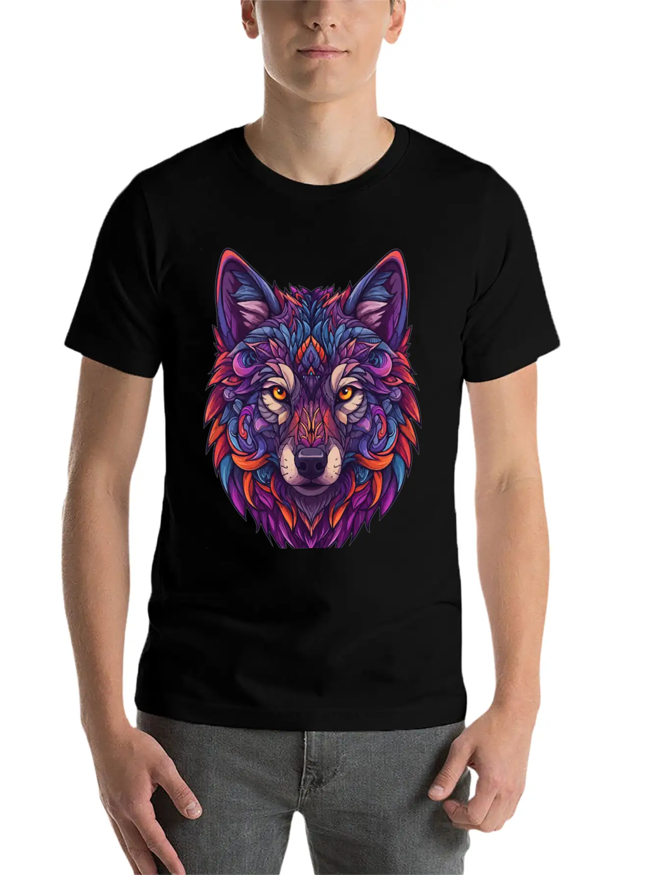 Vibrant Abstract Wolf Illustration Basic Graphic T-Shirt ¨C Daily Comfort In Soft Cotton