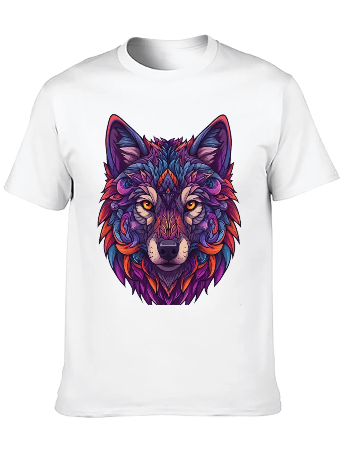 Vibrant Abstract Wolf Illustration Basic Graphic T-Shirt ¨C Daily Comfort In Soft Cotton