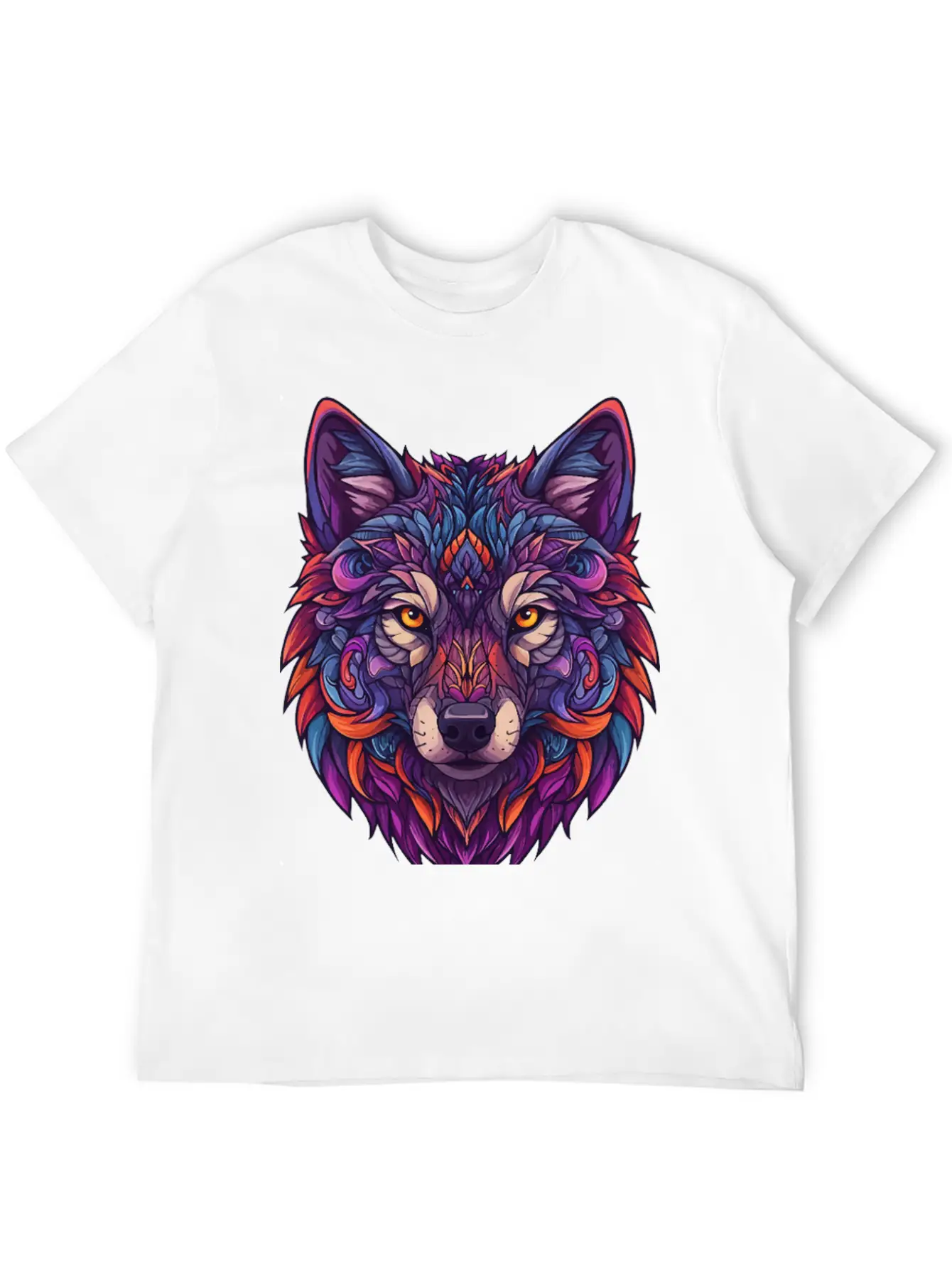 Vibrant Abstract Wolf Illustration Basic Graphic T-Shirt ¨C Daily Comfort In Soft Cotton