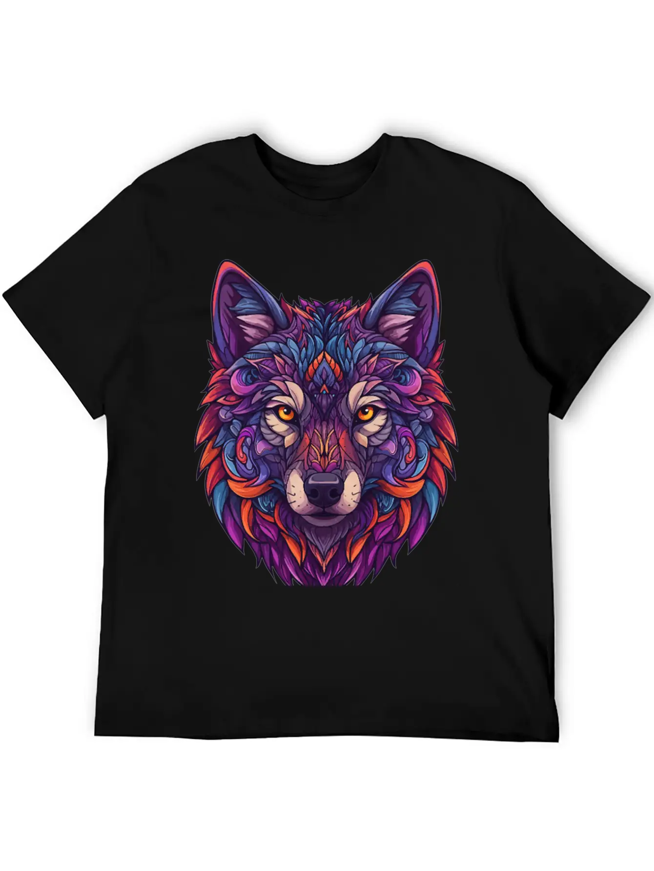 Vibrant Abstract Wolf Illustration Basic Graphic T-Shirt ¨C Daily Comfort In Soft Cotton