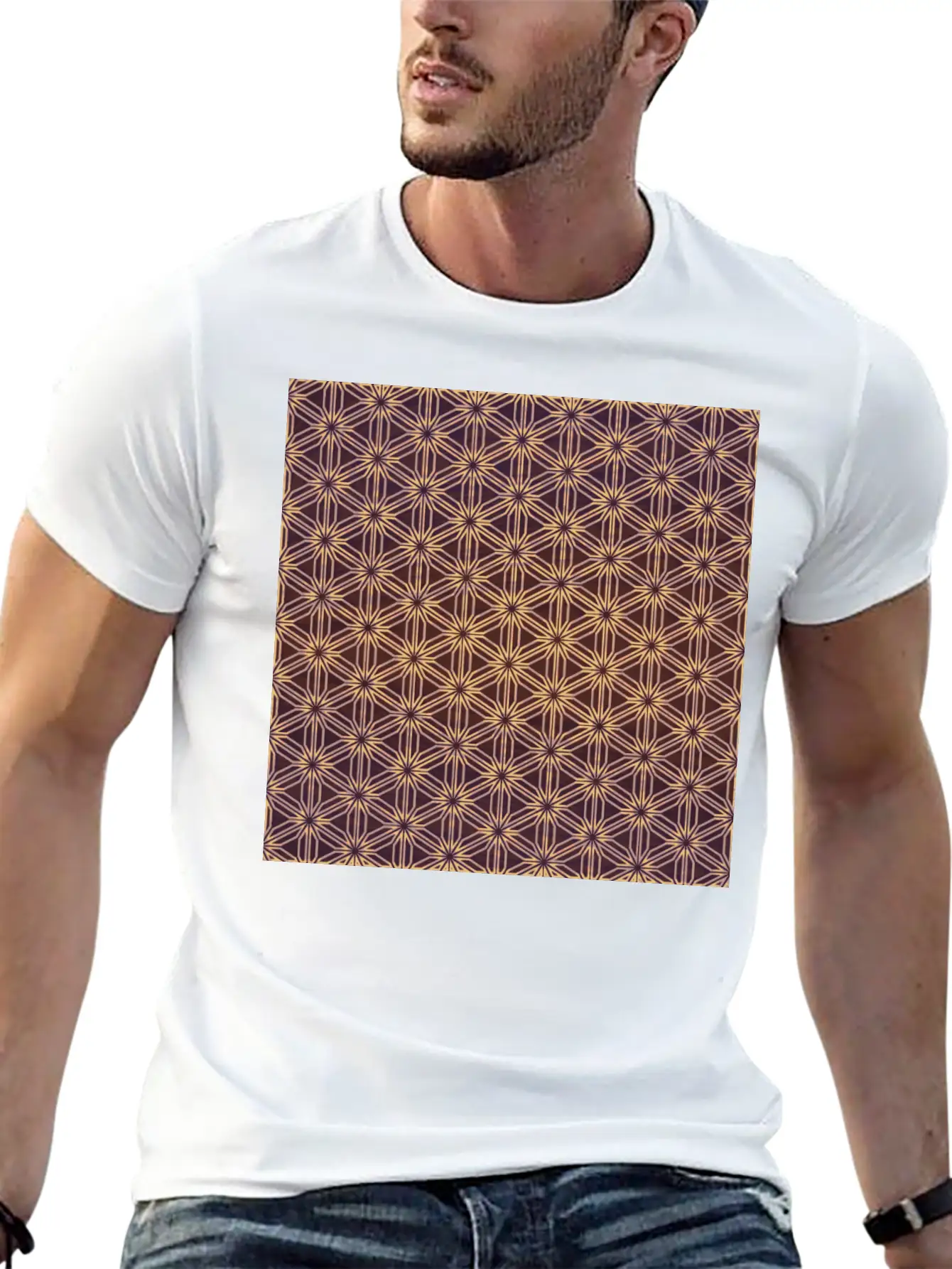 Vibrant Geometric Star Pattern Essential Cotton Tee For Daily Outfits ¨C Unisex Style