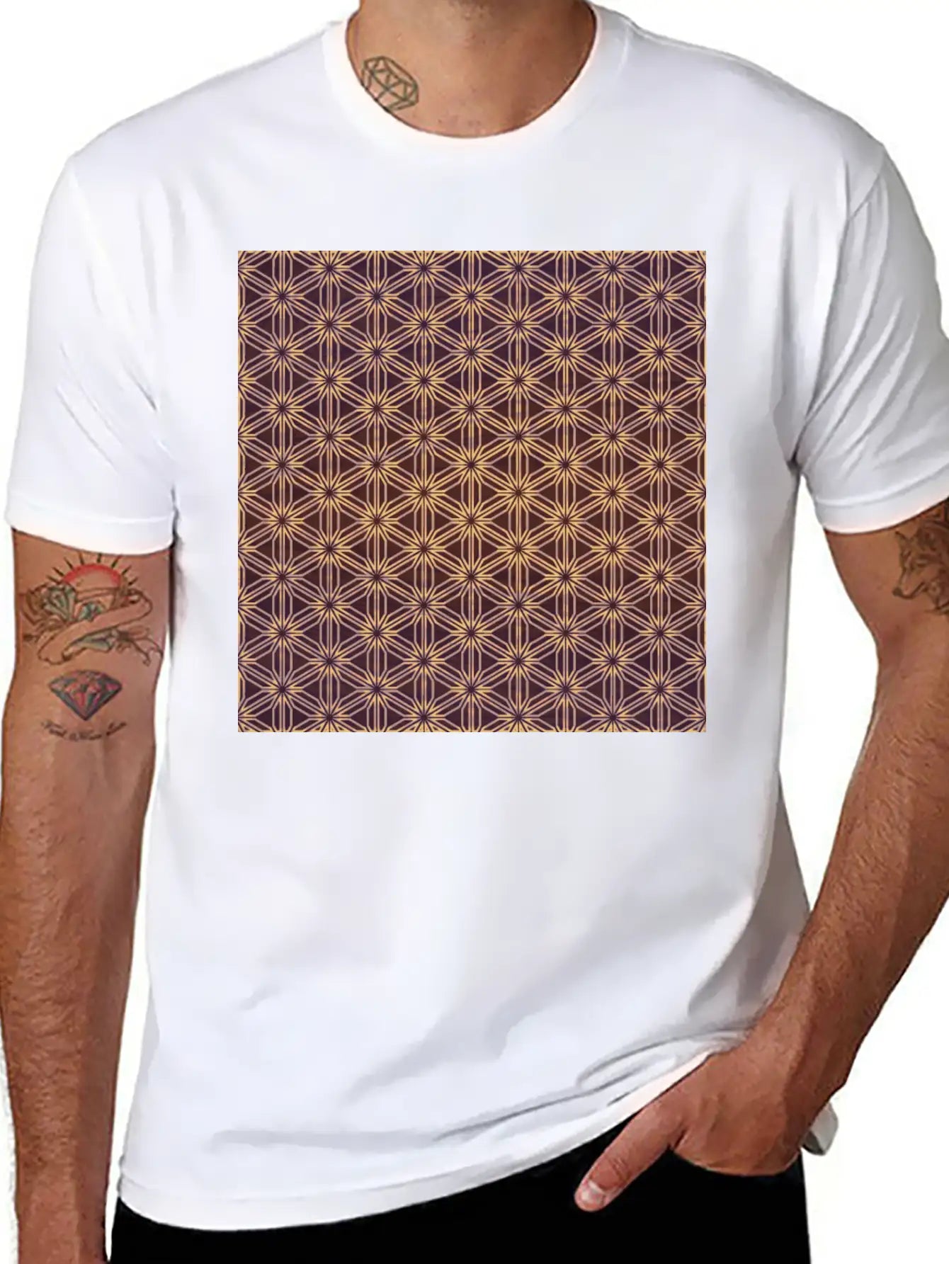 Vibrant Geometric Star Pattern Essential Cotton Tee For Daily Outfits ¨C Unisex Style