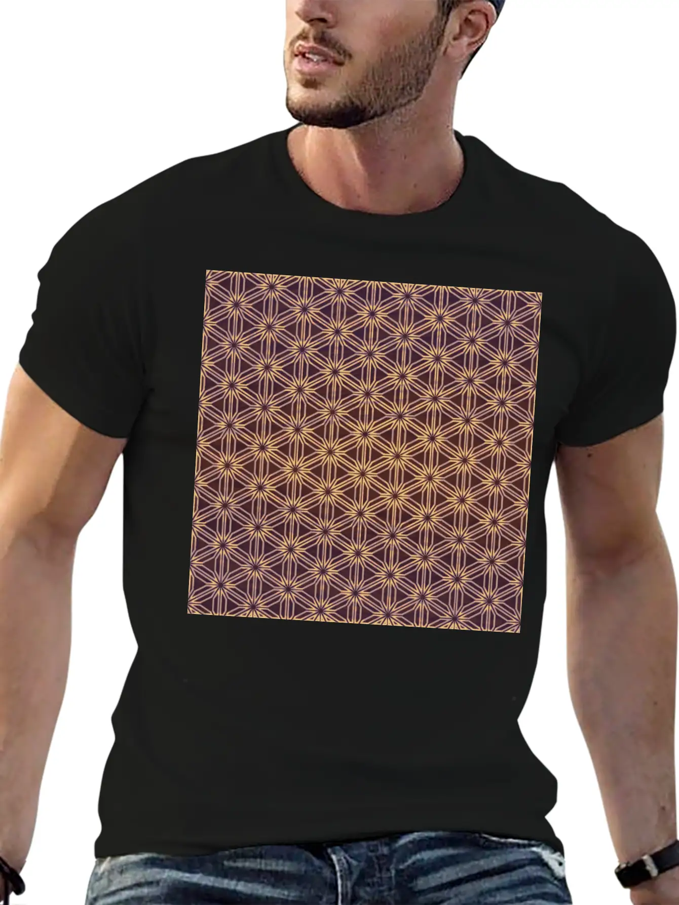 Vibrant Geometric Star Pattern Essential Cotton Tee For Daily Outfits ¨C Unisex Style