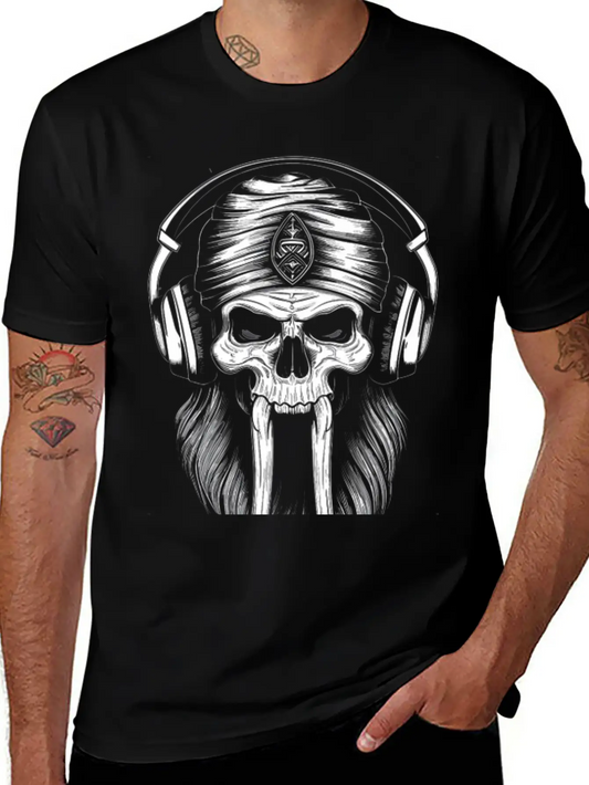 Viking Vintage Skull Beard With Headphone Basic Graphic T-Shirt ¨C Daily Comfort In Soft Cotton