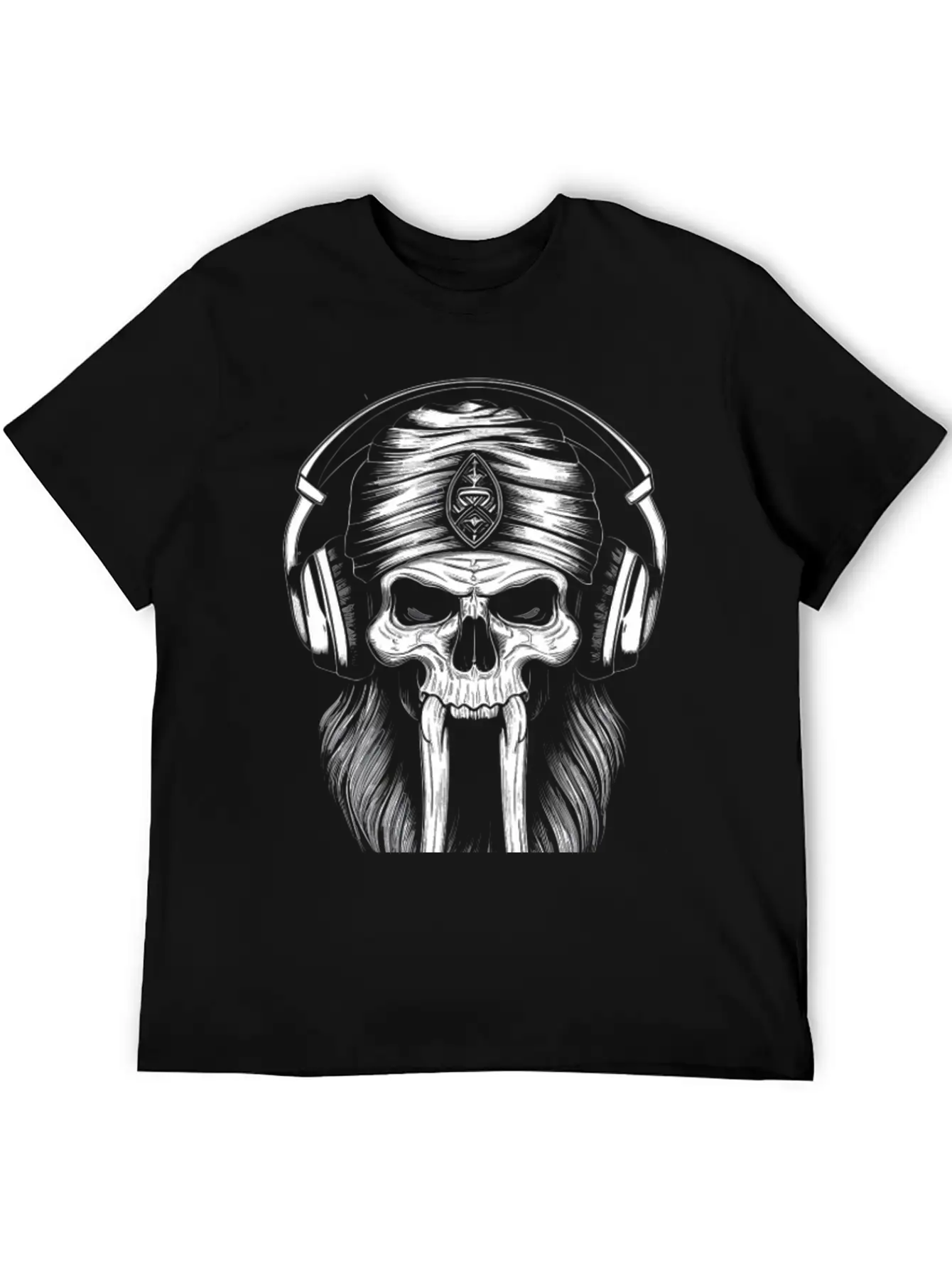Viking Vintage Skull Beard With Headphone Basic Graphic T-Shirt ¨C Daily Comfort In Soft Cotton