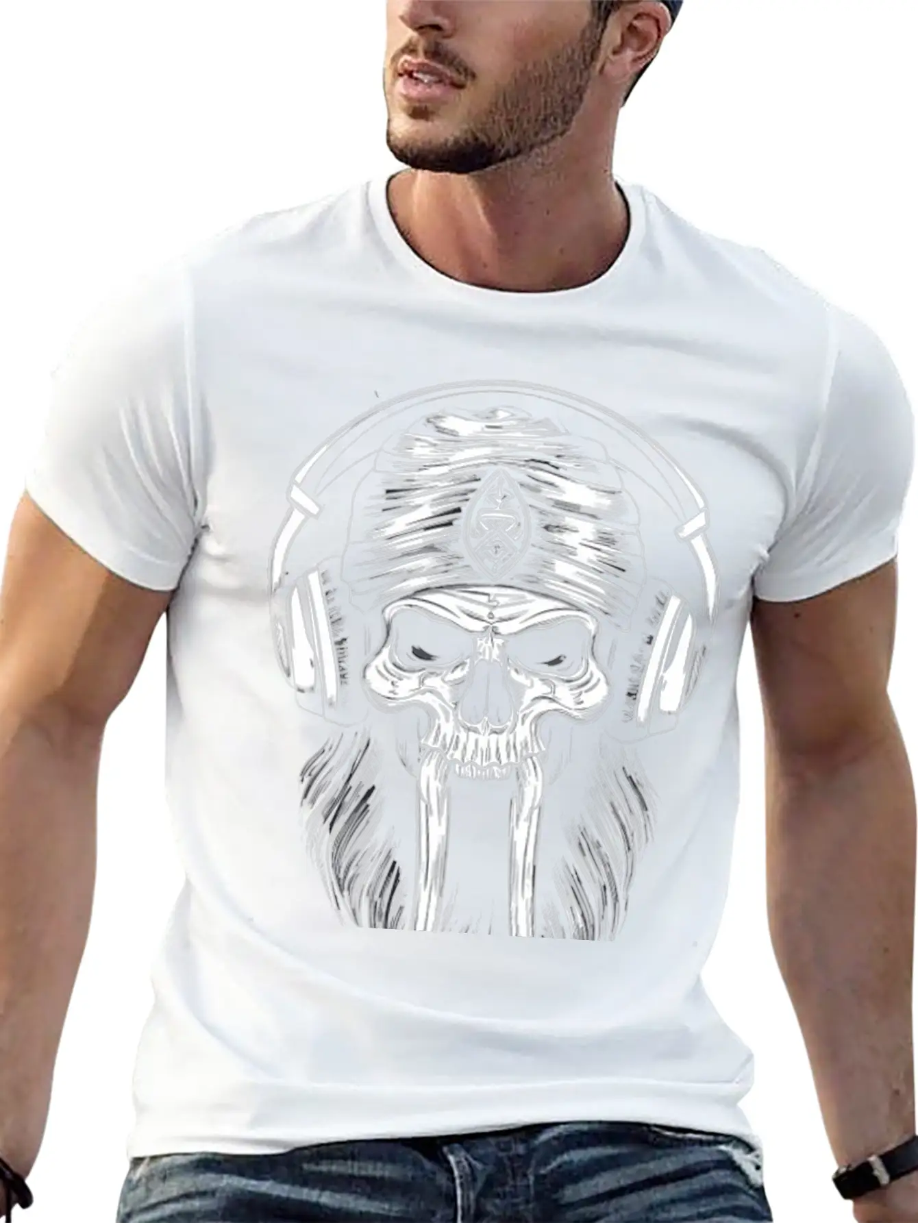 Viking Vintage Skull Beard With Headphone Basic Graphic T-Shirt ¨C Daily Comfort In Soft Cotton