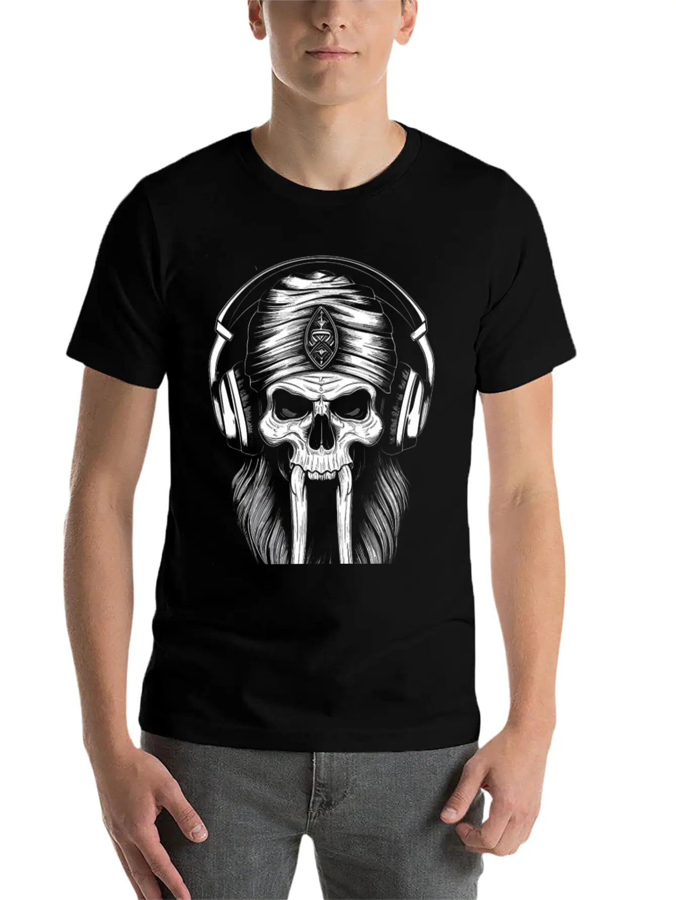 Viking Vintage Skull Beard With Headphone Basic Graphic T-Shirt ¨C Daily Comfort In Soft Cotton