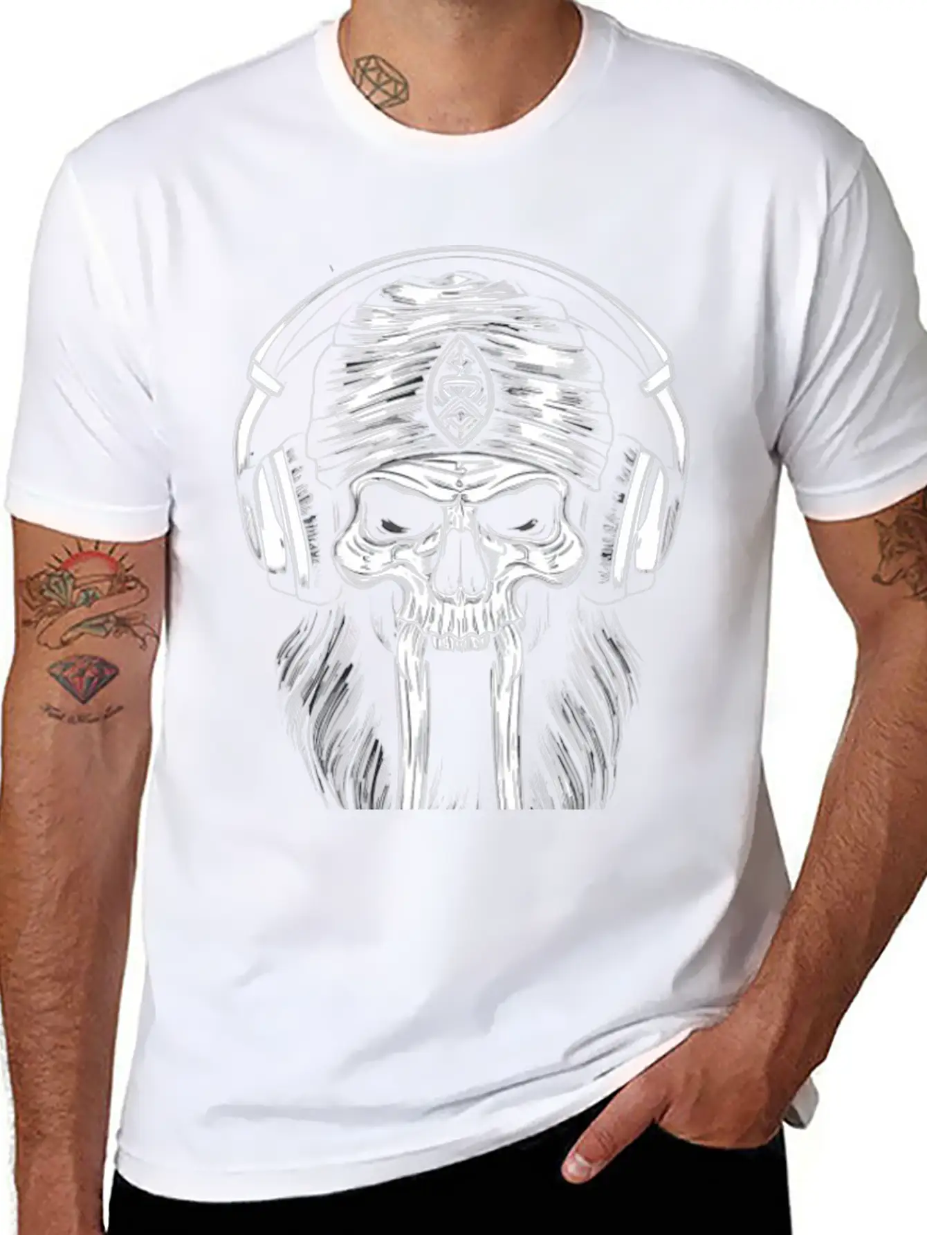 Viking Vintage Skull Beard With Headphone Basic Graphic T-Shirt ¨C Daily Comfort In Soft Cotton
