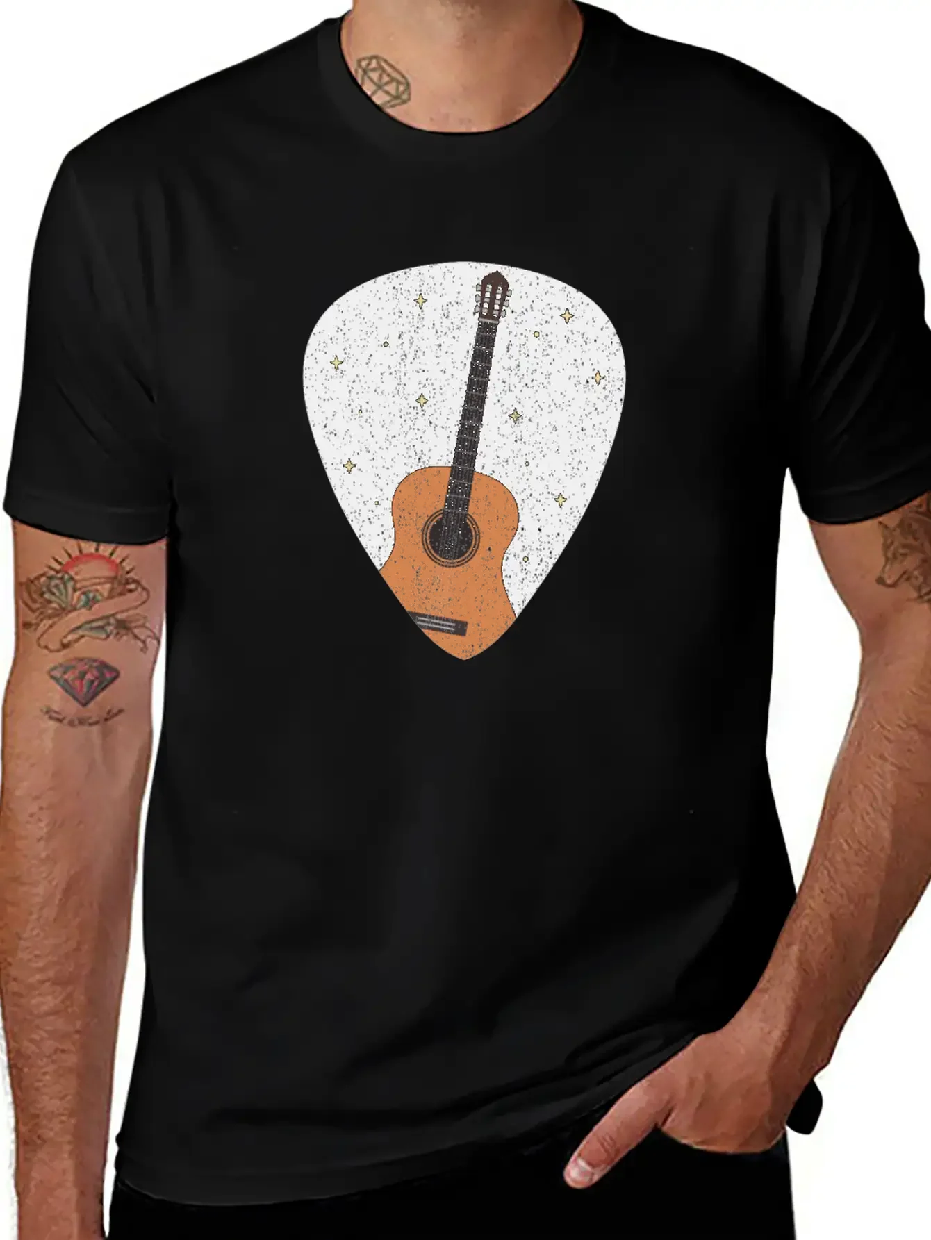 Vintage Music Guitar Pick String Instrument Gift Essential Cotton Tee For Daily Outfits ¨C Unisex Style