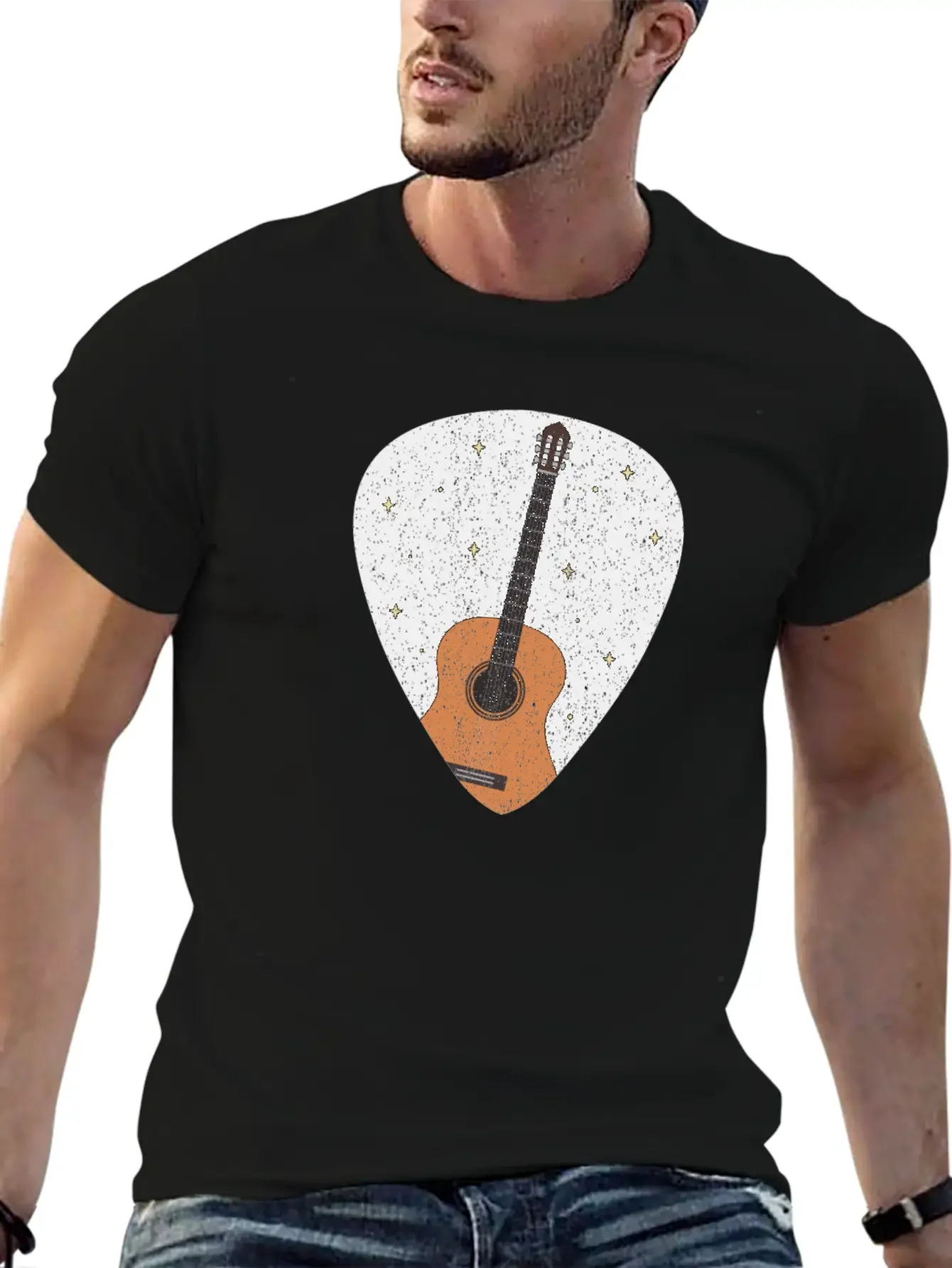 Vintage Music Guitar Pick String Instrument Gift Essential Cotton Tee For Daily Outfits ¨C Unisex Style