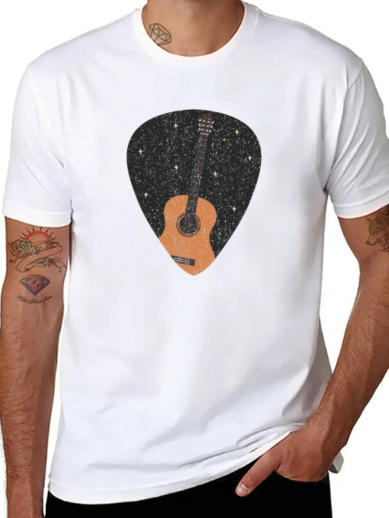 Vintage Music Guitar Pick String Instrument Gift Essential Cotton Tee For Daily Outfits ¨C Unisex Style