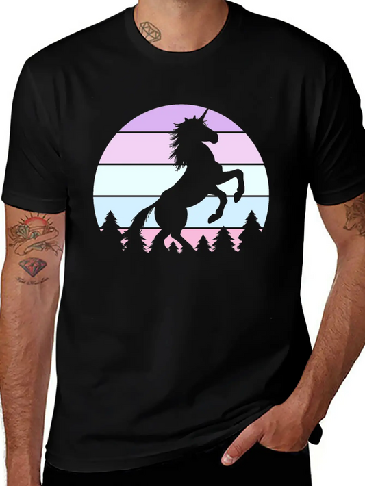 Vintage Sunrise Retro Sunset Pastel Sunset Unicorn Essential Cotton Tee For Daily Outfits ¨C Unisex Style