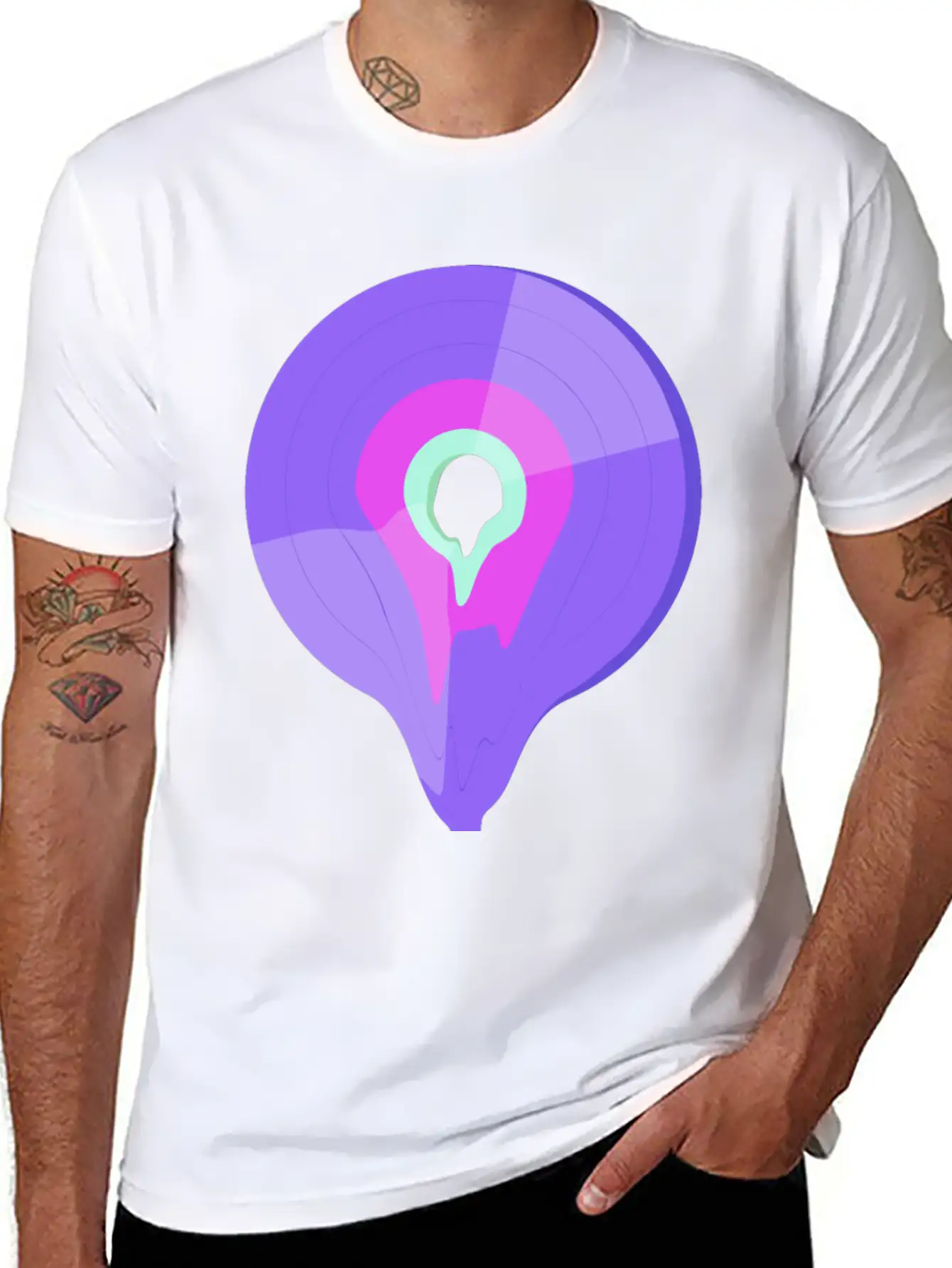 Vinyl Record Retro Melting Lila Pink Green Essential Cotton Tee For Daily Outfits ¨C Unisex Style