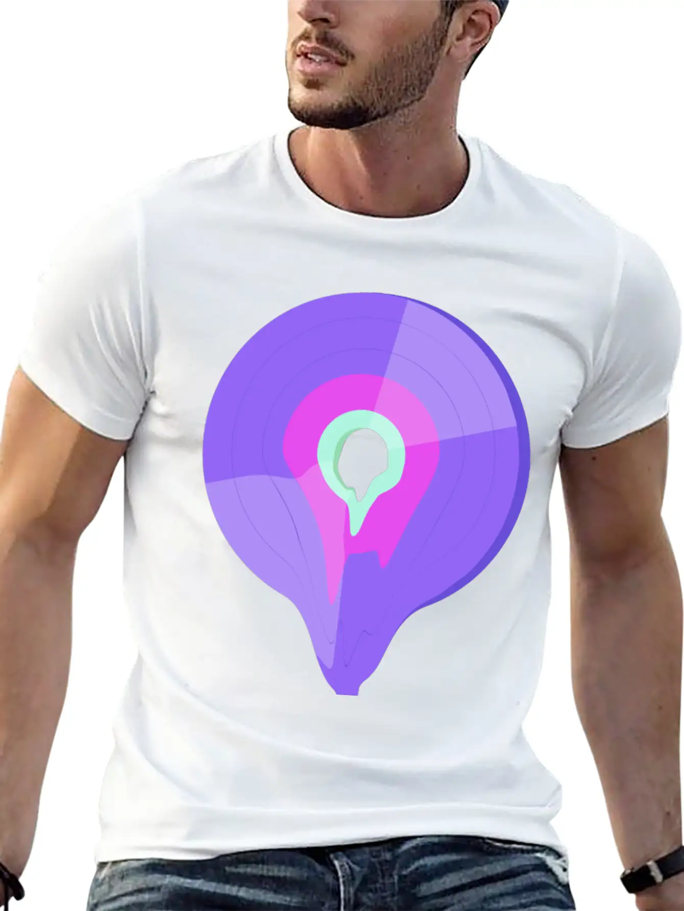 Vinyl Record Retro Melting Lila Pink Green Essential Cotton Tee For Daily Outfits ¨C Unisex Style