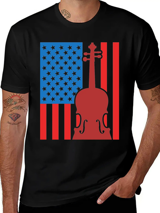 Violin USA Flag Essential Cotton Tee For Daily Outfits ¨C Unisex Style