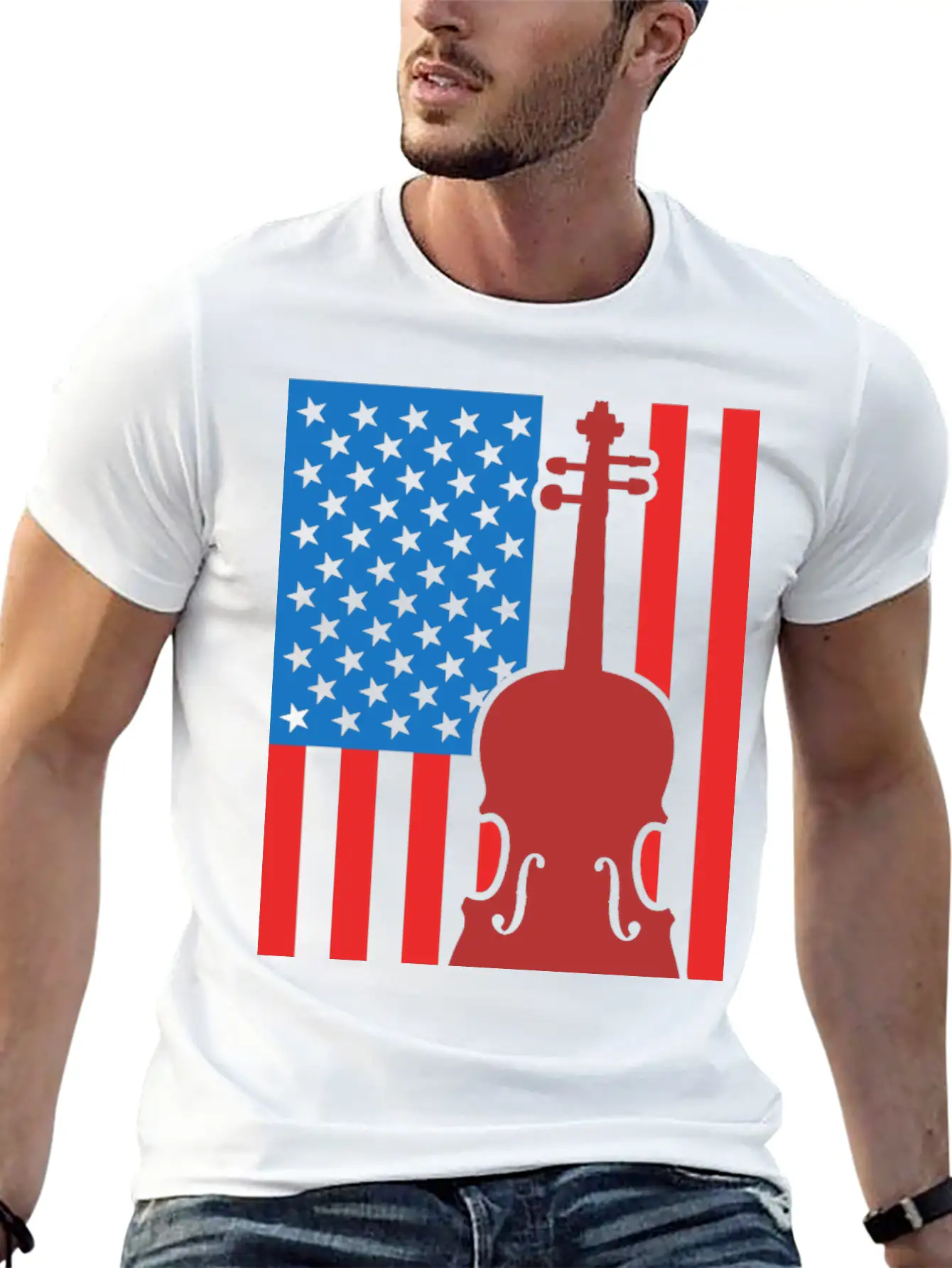 Violin USA Flag Essential Cotton Tee For Daily Outfits ¨C Unisex Style