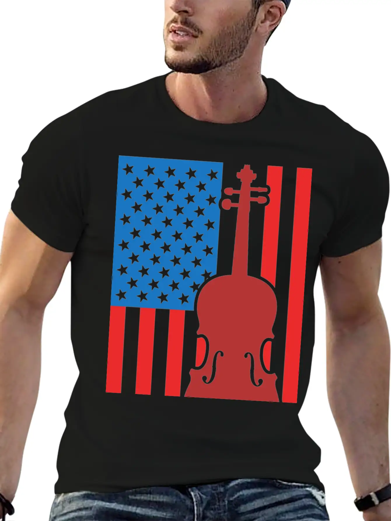 Violin USA Flag Essential Cotton Tee For Daily Outfits ¨C Unisex Style