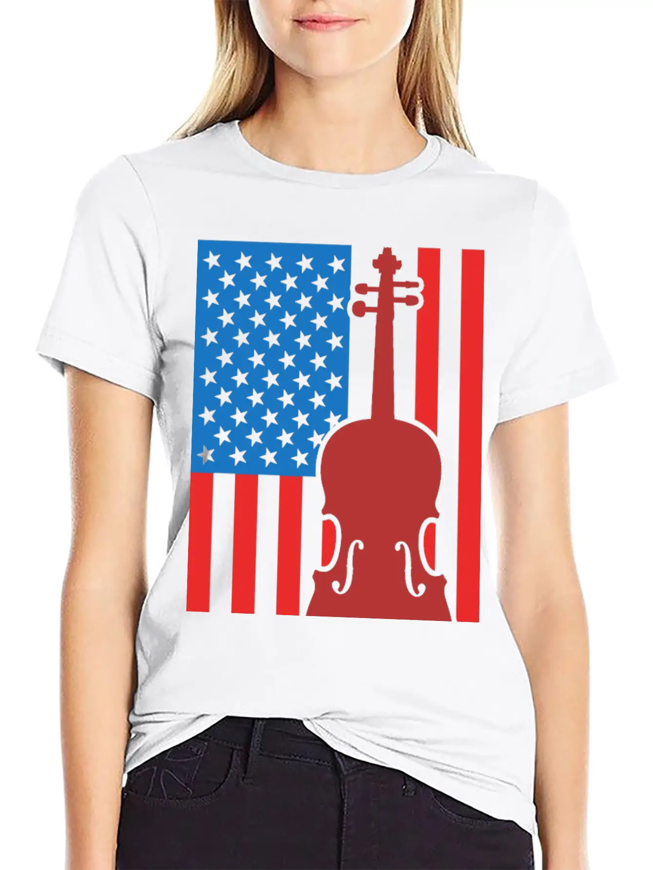 Violin USA Flag Essential Cotton Tee For Daily Outfits ¨C Unisex Style