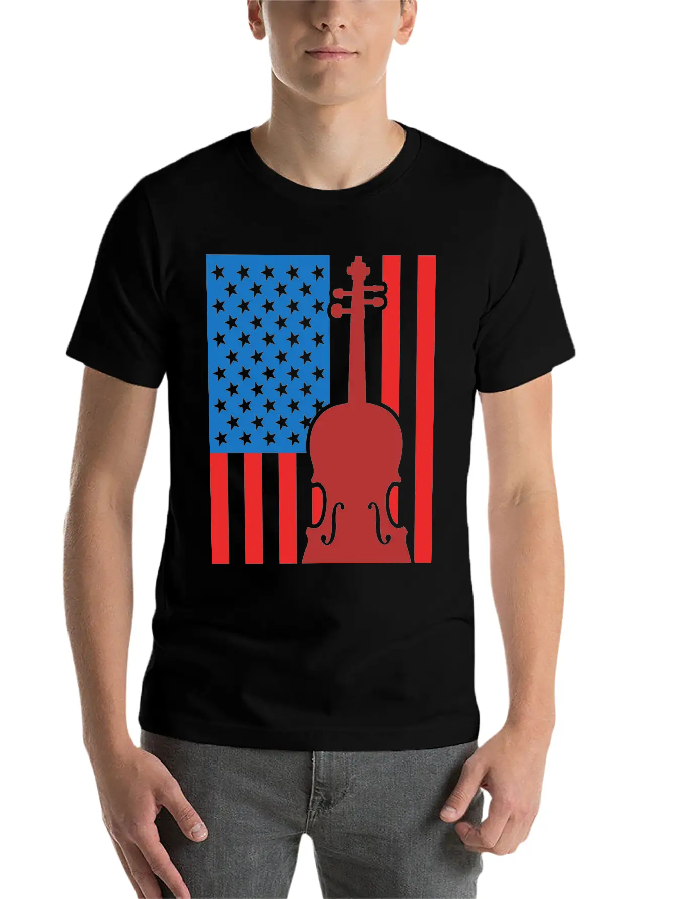 Violin USA Flag Essential Cotton Tee For Daily Outfits ¨C Unisex Style