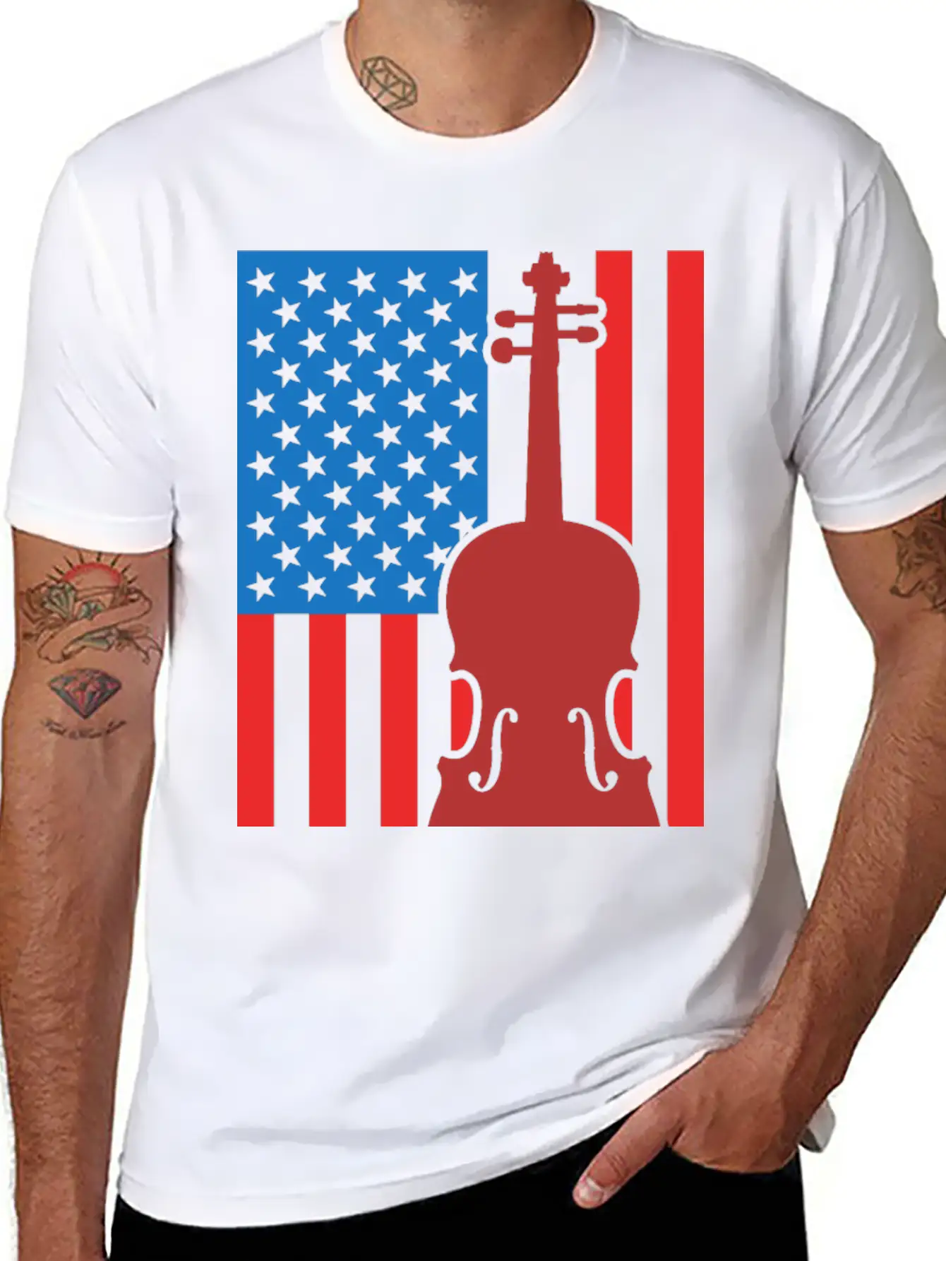 Violin USA Flag Essential Cotton Tee For Daily Outfits ¨C Unisex Style