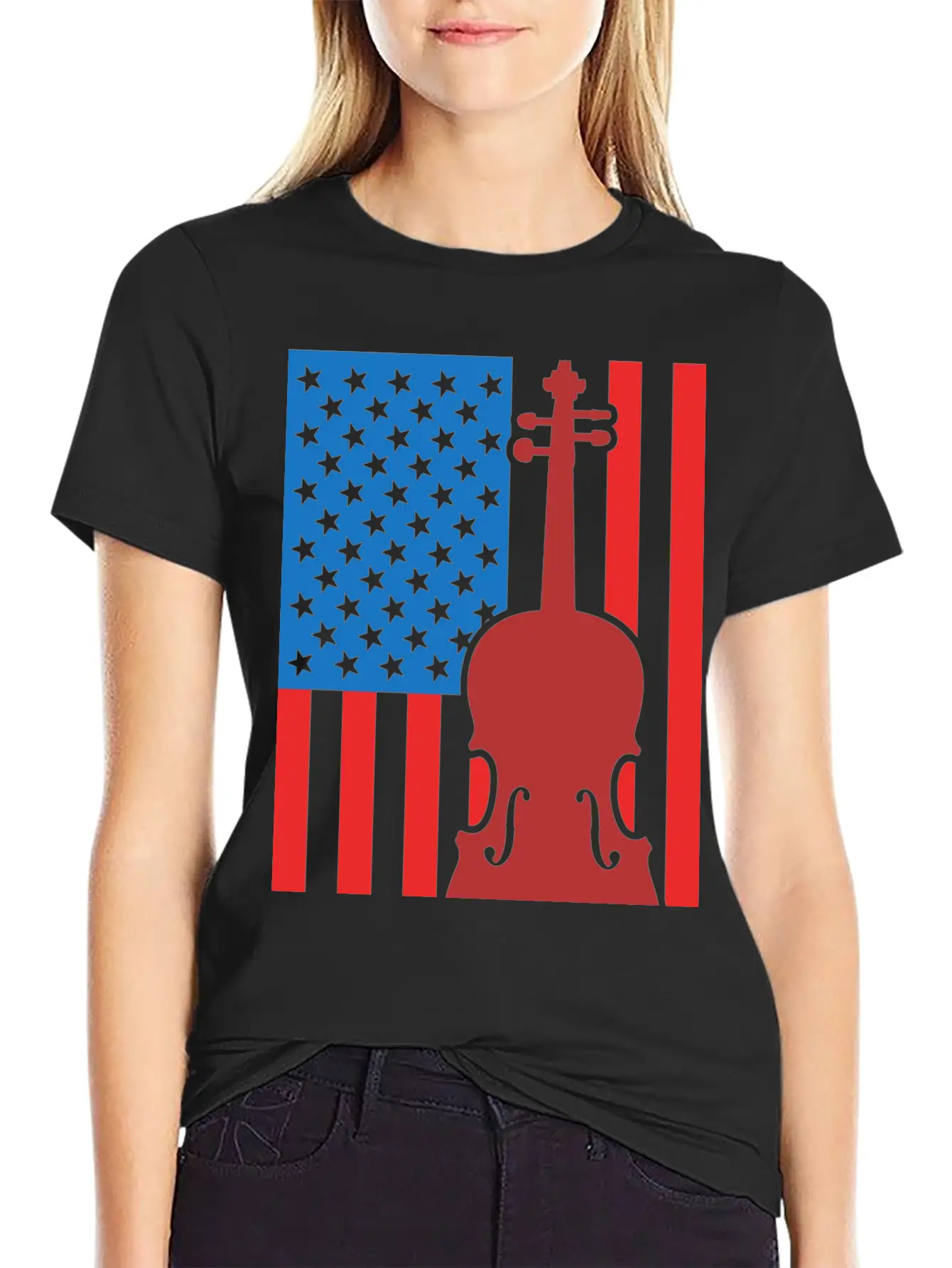 Violin USA Flag Essential Cotton Tee For Daily Outfits ¨C Unisex Style