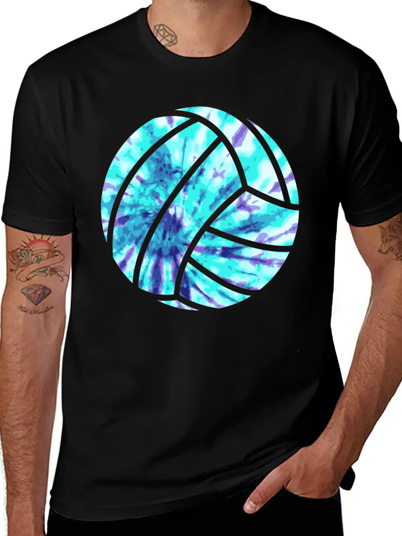 Volleyball Tie Dye Look Blue Purple Great For Boys Essential Cotton Tee For Daily Outfits ¨C Unisex Style
