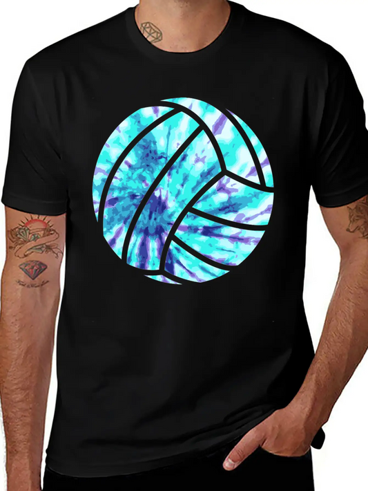 Volleyball Tie Dye Look Blue Purple Great For Boys Essential Cotton Tee For Daily Outfits ¨C Unisex Style