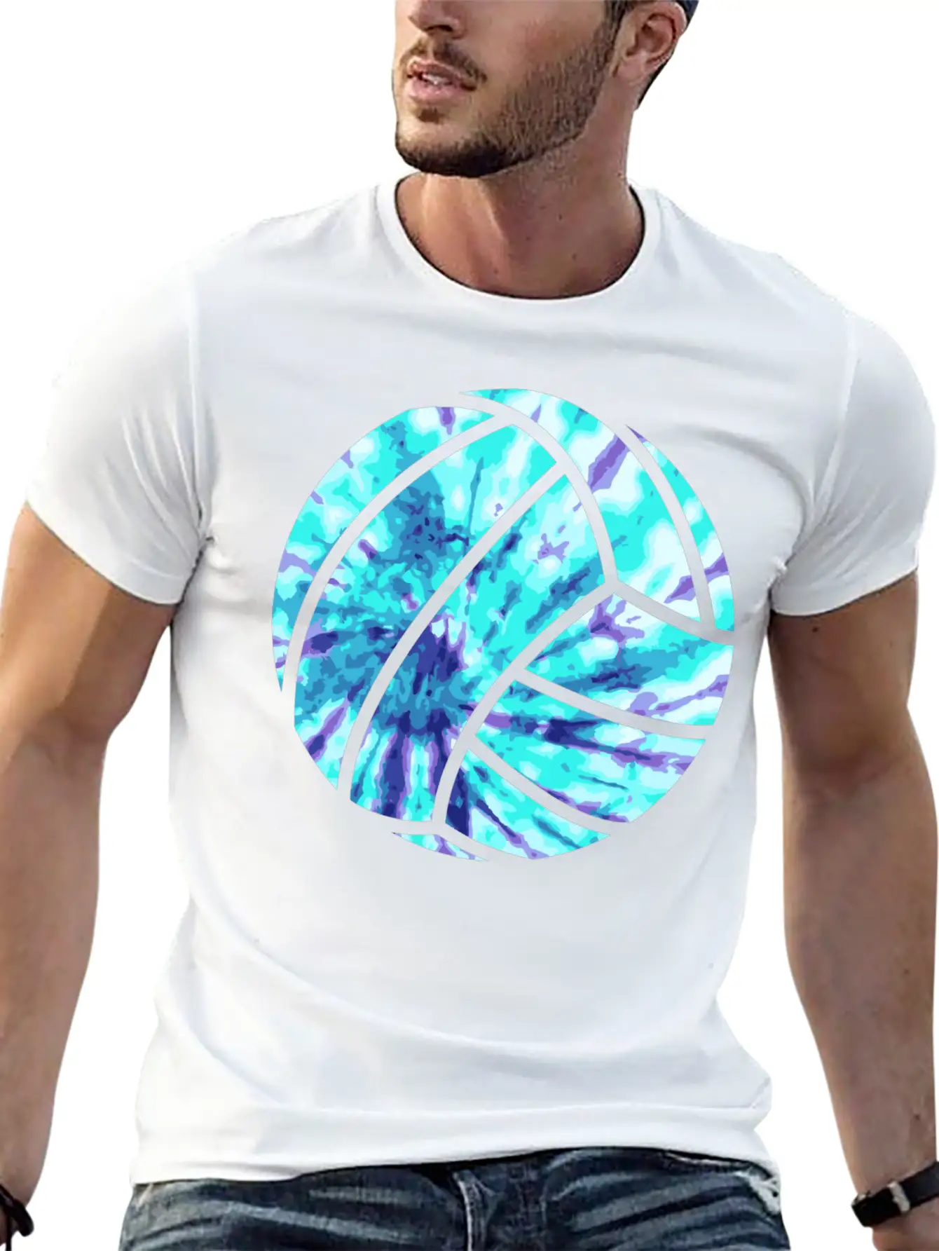 Volleyball Tie Dye Look Blue Purple Great For Boys Essential Cotton Tee For Daily Outfits ¨C Unisex Style
