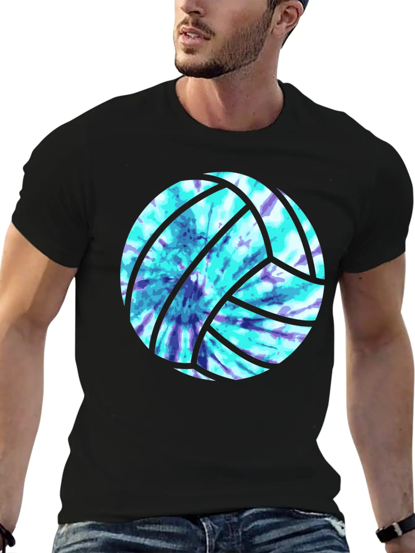 Volleyball Tie Dye Look Blue Purple Great For Boys Essential Cotton Tee For Daily Outfits ¨C Unisex Style