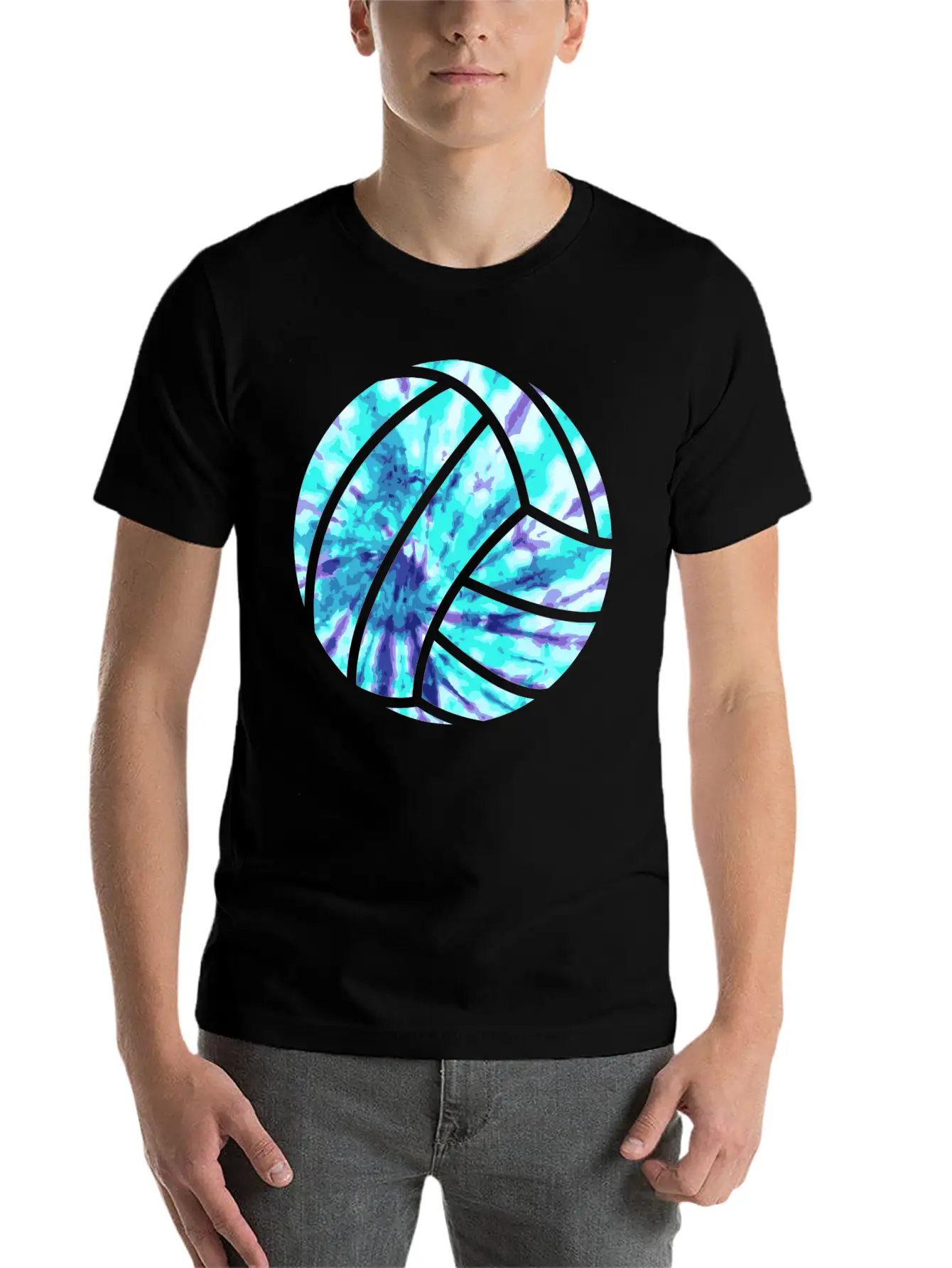 Volleyball Tie Dye Look Blue Purple Great For Boys Essential Cotton Tee For Daily Outfits ¨C Unisex Style