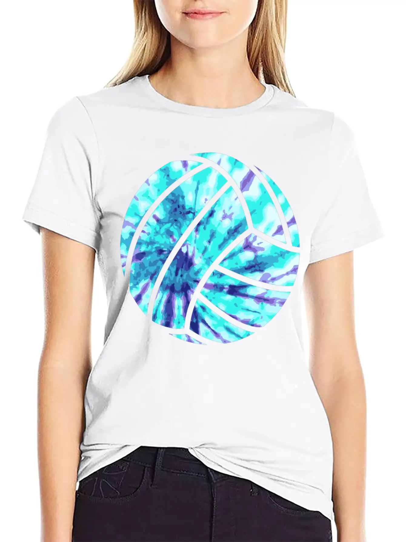 Volleyball Tie Dye Look Blue Purple Great For Boys Essential Cotton Tee For Daily Outfits ¨C Unisex Style