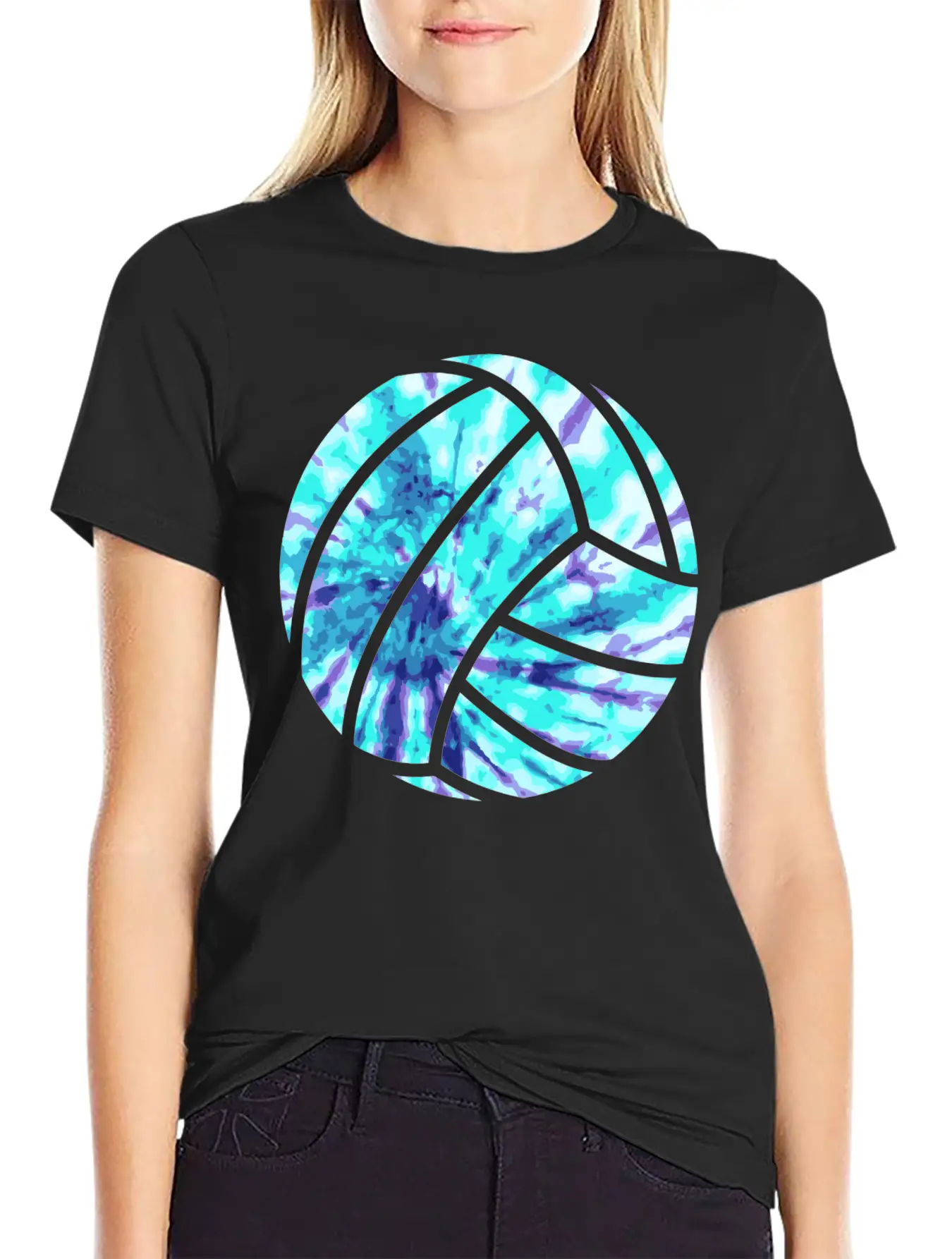 Volleyball Tie Dye Look Blue Purple Great For Boys Essential Cotton Tee For Daily Outfits ¨C Unisex Style