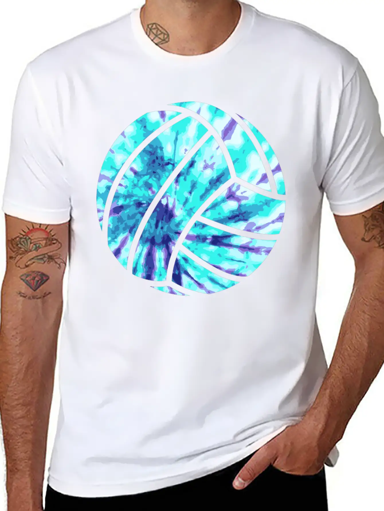 Volleyball Tie Dye Look Blue Purple Great For Boys Essential Cotton Tee For Daily Outfits ¨C Unisex Style