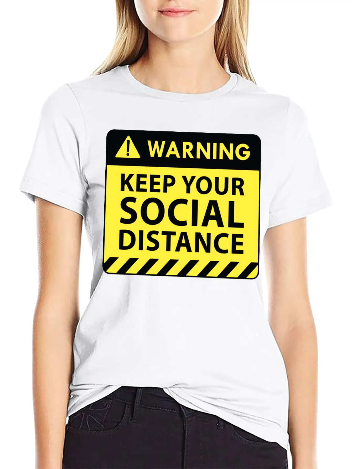 Warning Social Distance Basic Graphic T-Shirt ¨C Daily Comfort In Soft Cotton
