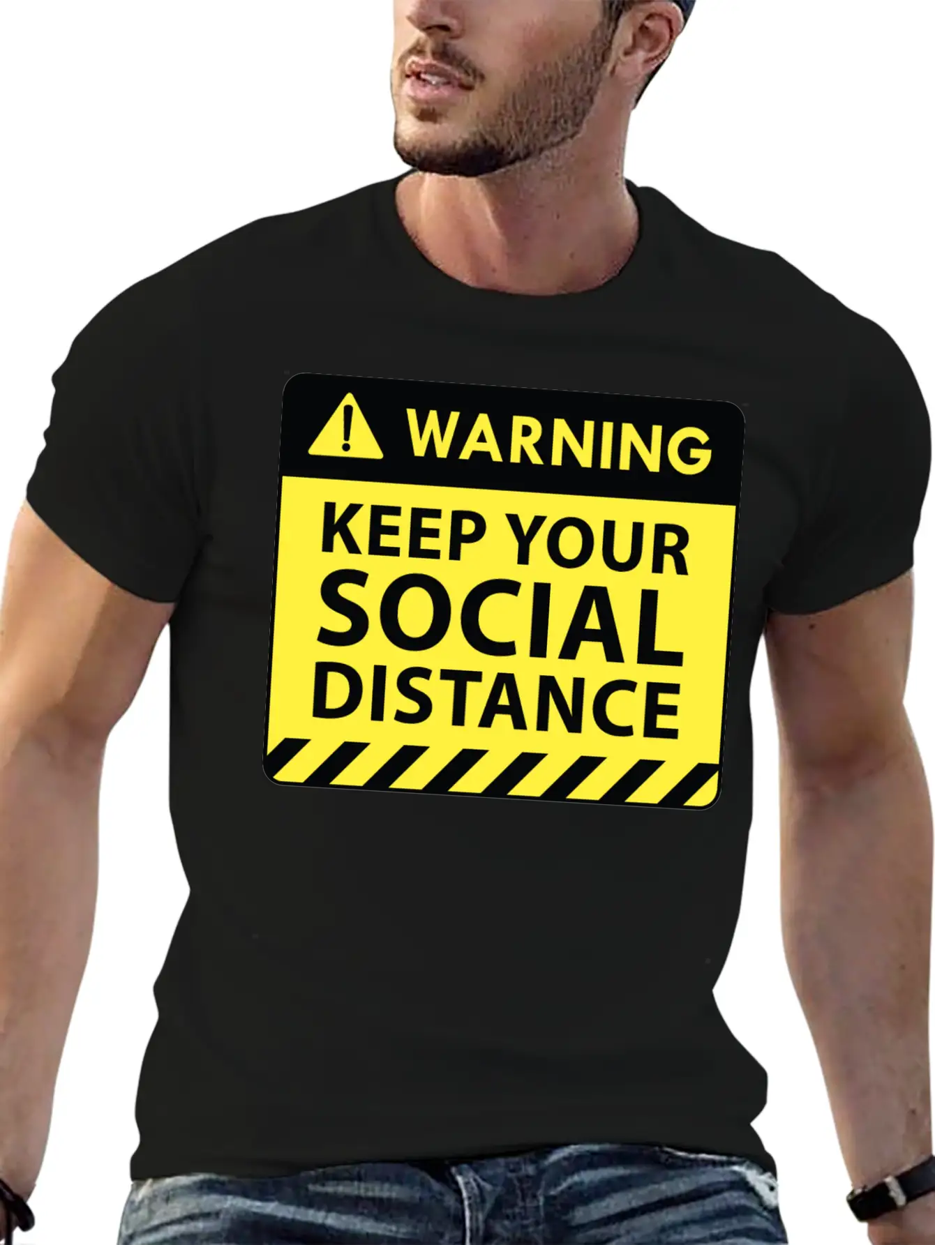 Warning Social Distance Basic Graphic T-Shirt ¨C Daily Comfort In Soft Cotton