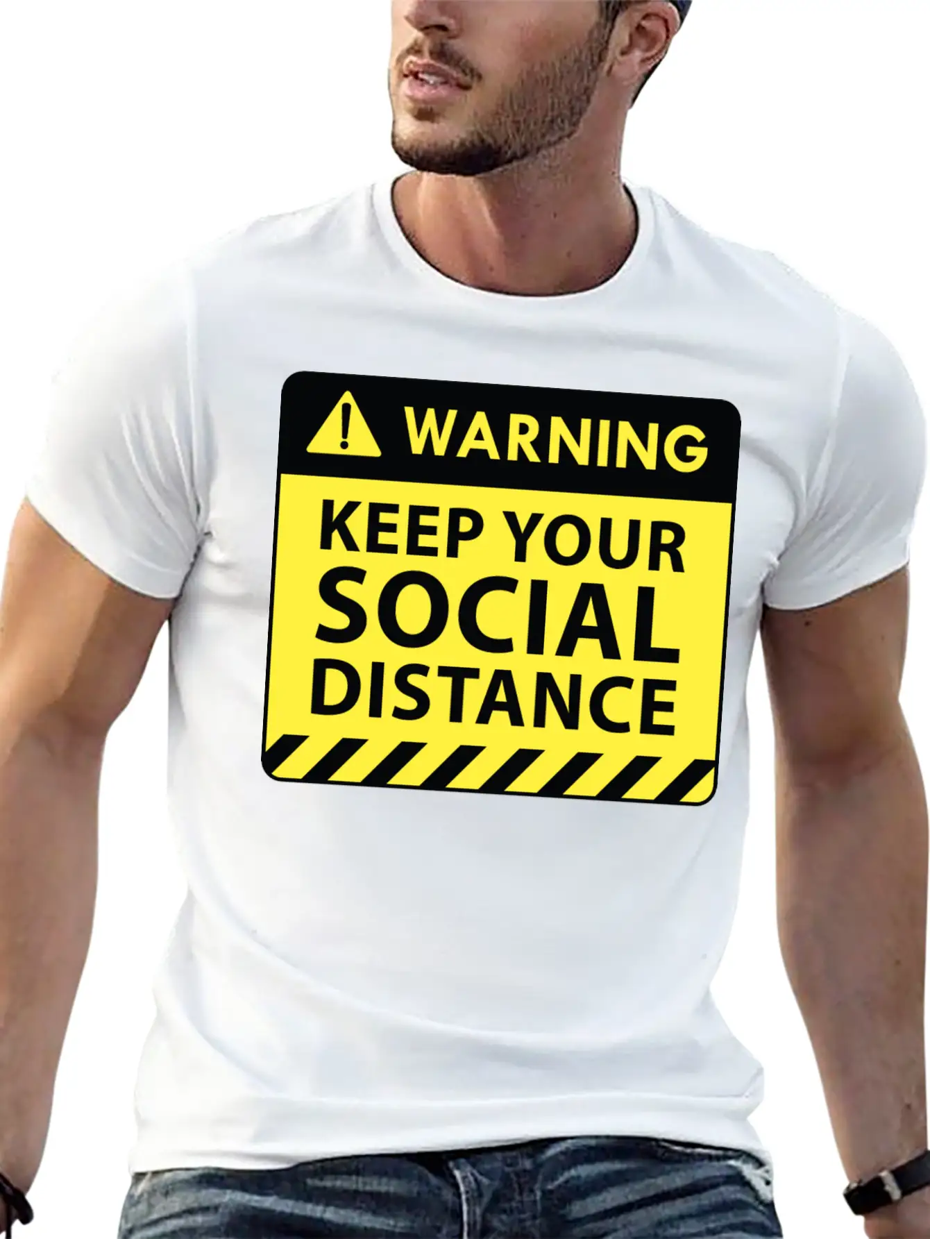 Warning Social Distance Basic Graphic T-Shirt ¨C Daily Comfort In Soft Cotton