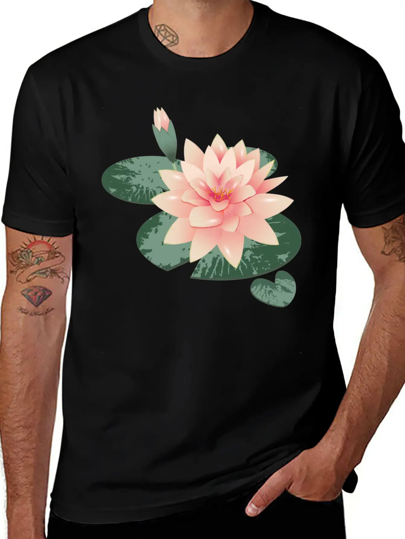 Water Lily Flower With Bud In Water Lily Pond Basic Graphic T-Shirt ¨C Daily Comfort In Soft Cotton