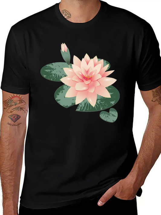 Water Lily Flower With Bud In Water Lily Pond Basic Graphic T-Shirt ¨C Daily Comfort In Soft Cotton