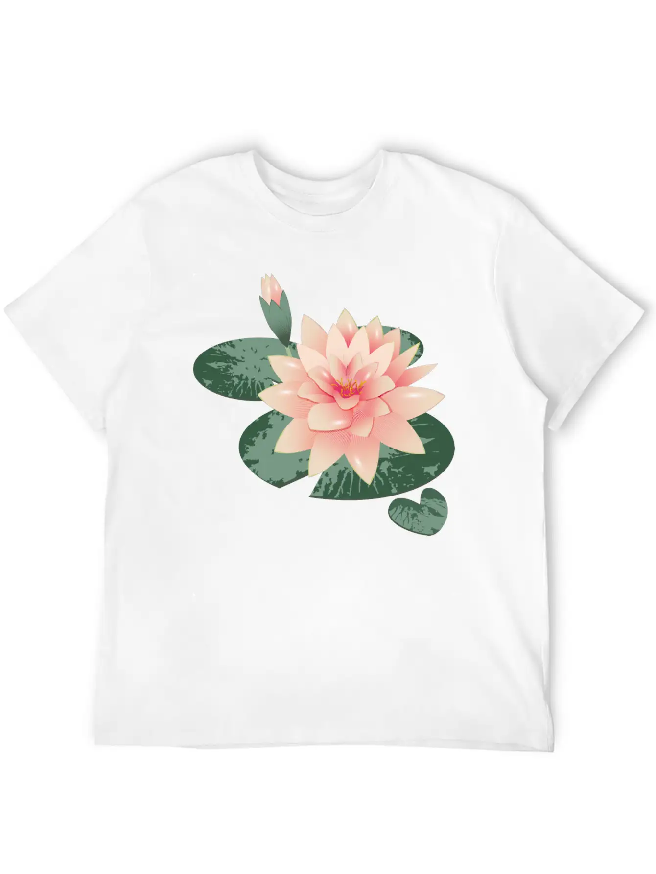 Water Lily Flower With Bud In Water Lily Pond Basic Graphic T-Shirt ¨C Daily Comfort In Soft Cotton