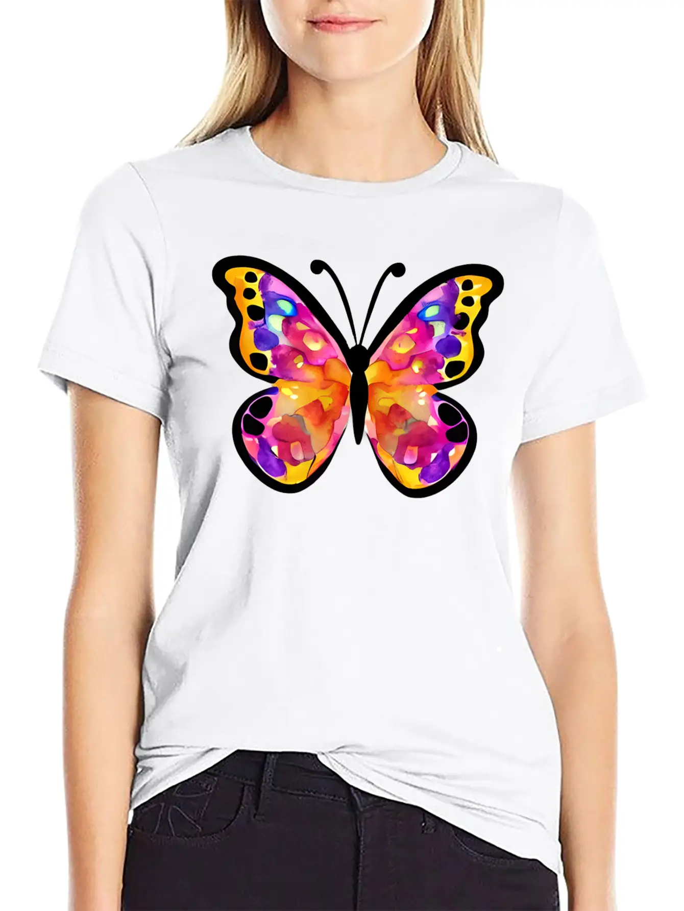 Watercolor Butterfly Basic Graphic T-Shirt ¨C Daily Comfort In Soft Cotton