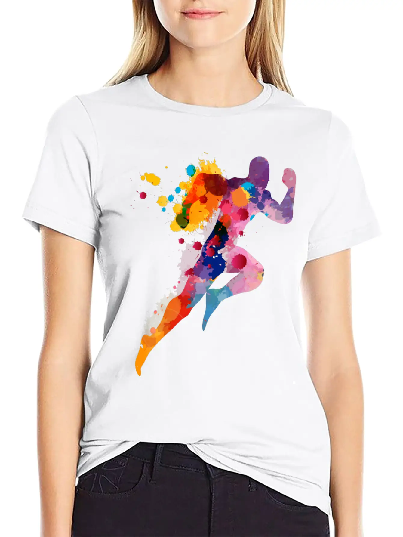Watercolor Running Man Basic Graphic T-Shirt ¨C Daily Comfort In Soft Cotton