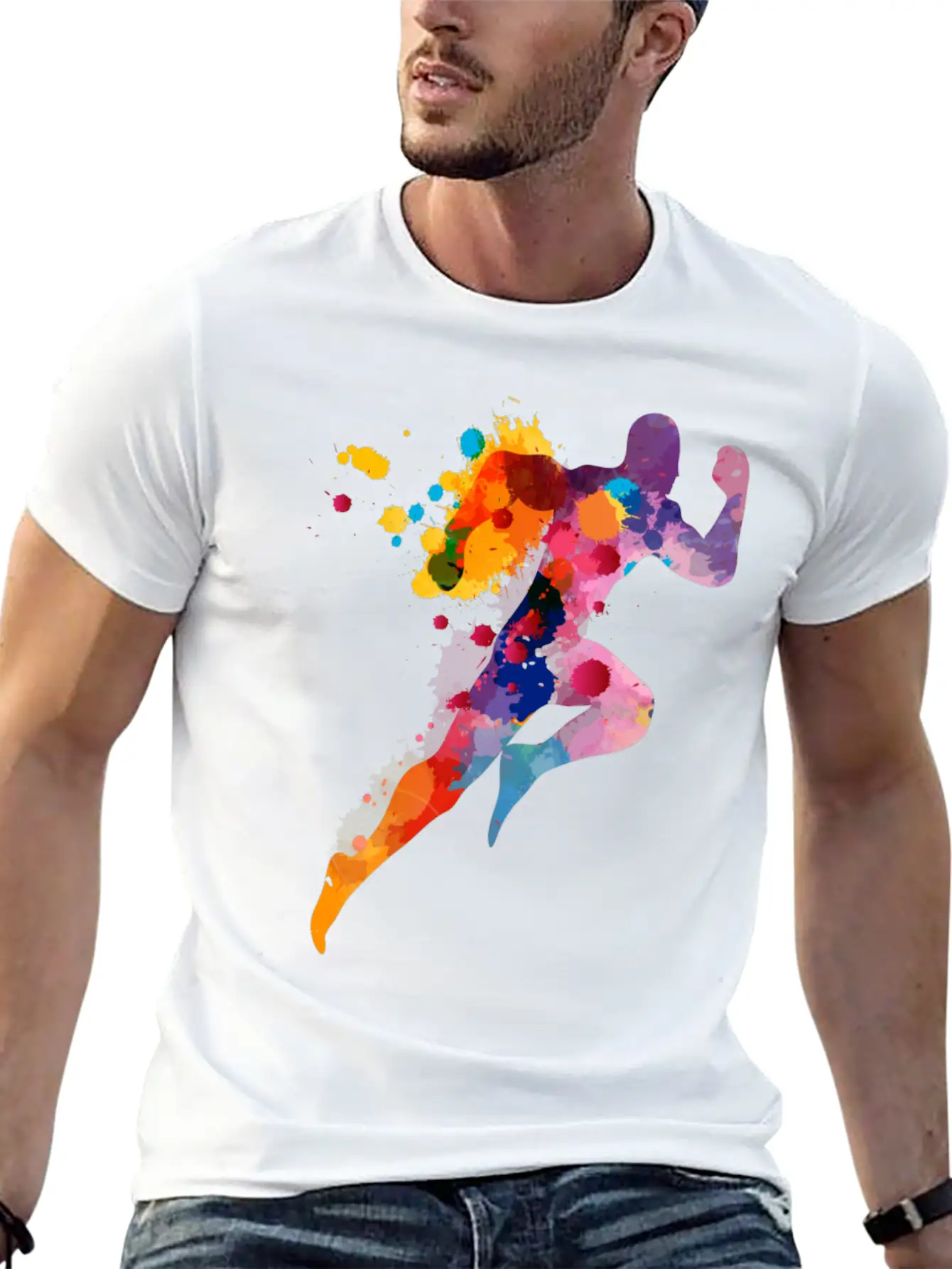 Watercolor Running Man Basic Graphic T-Shirt ¨C Daily Comfort In Soft Cotton