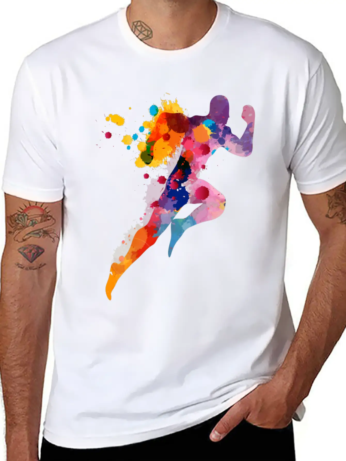 Watercolor Running Man Basic Graphic T-Shirt ¨C Daily Comfort In Soft Cotton