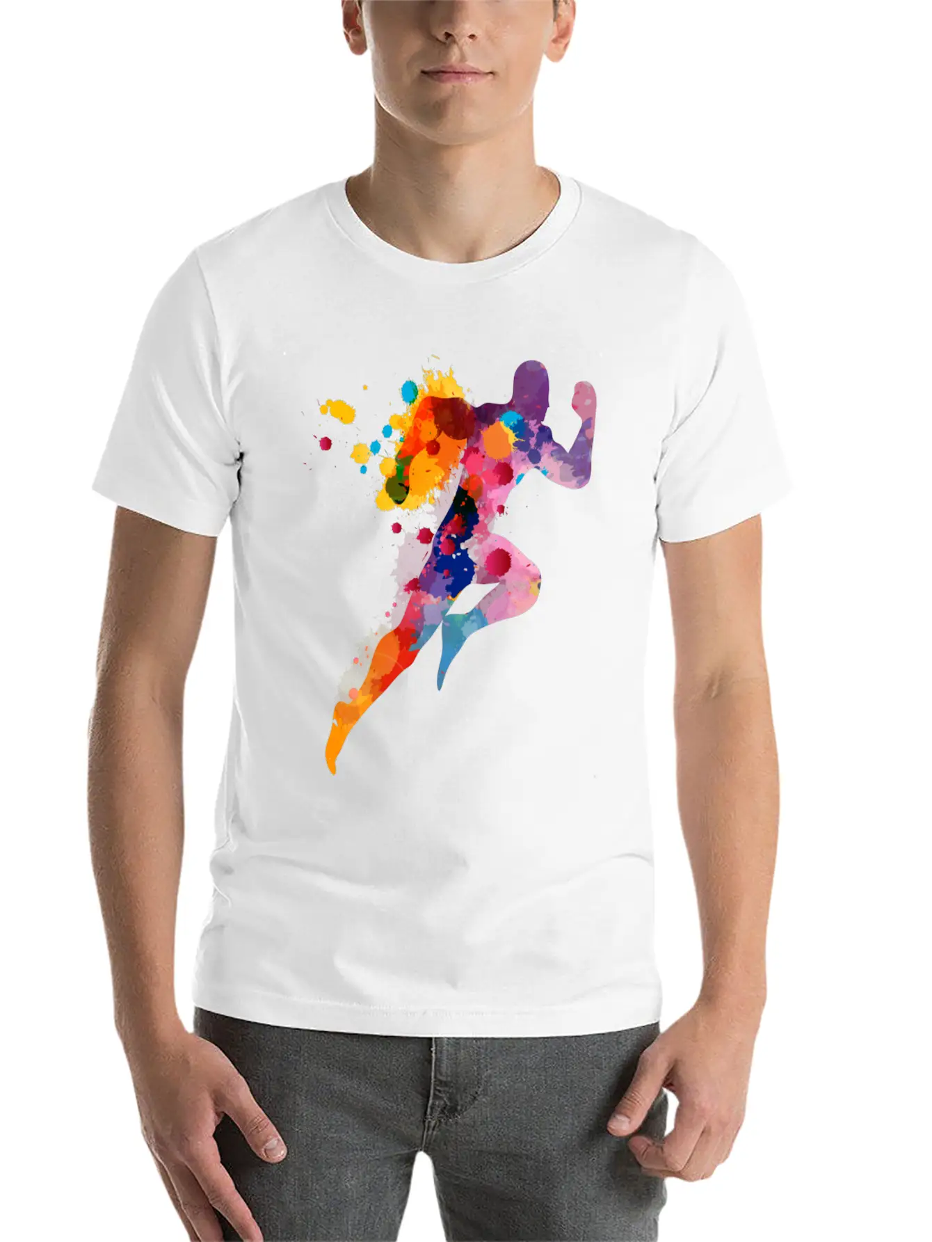 Watercolor Running Man Basic Graphic T-Shirt ¨C Daily Comfort In Soft Cotton