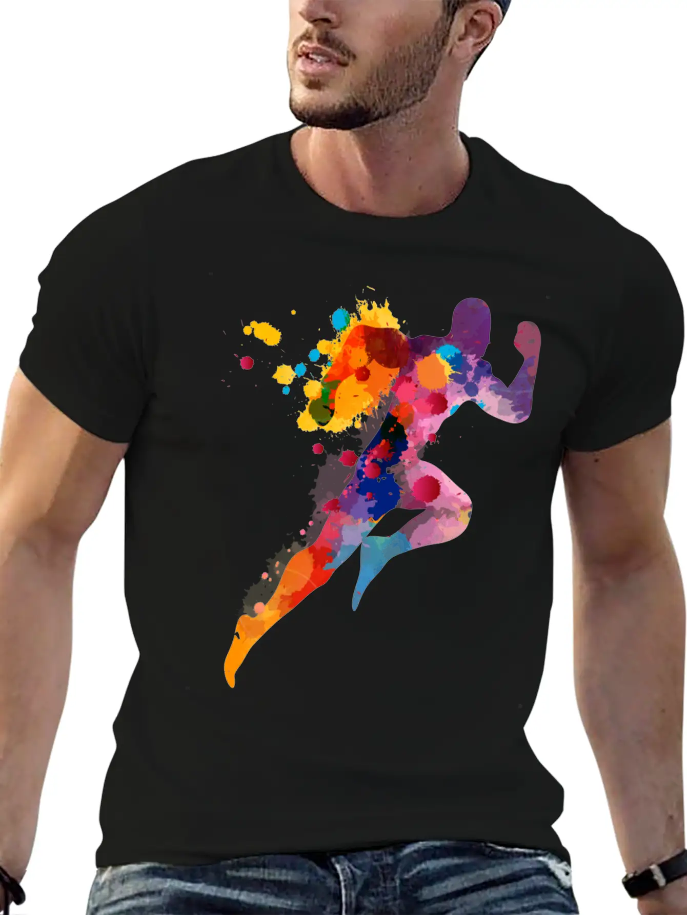 Watercolor Running Man Basic Graphic T-Shirt ¨C Daily Comfort In Soft Cotton