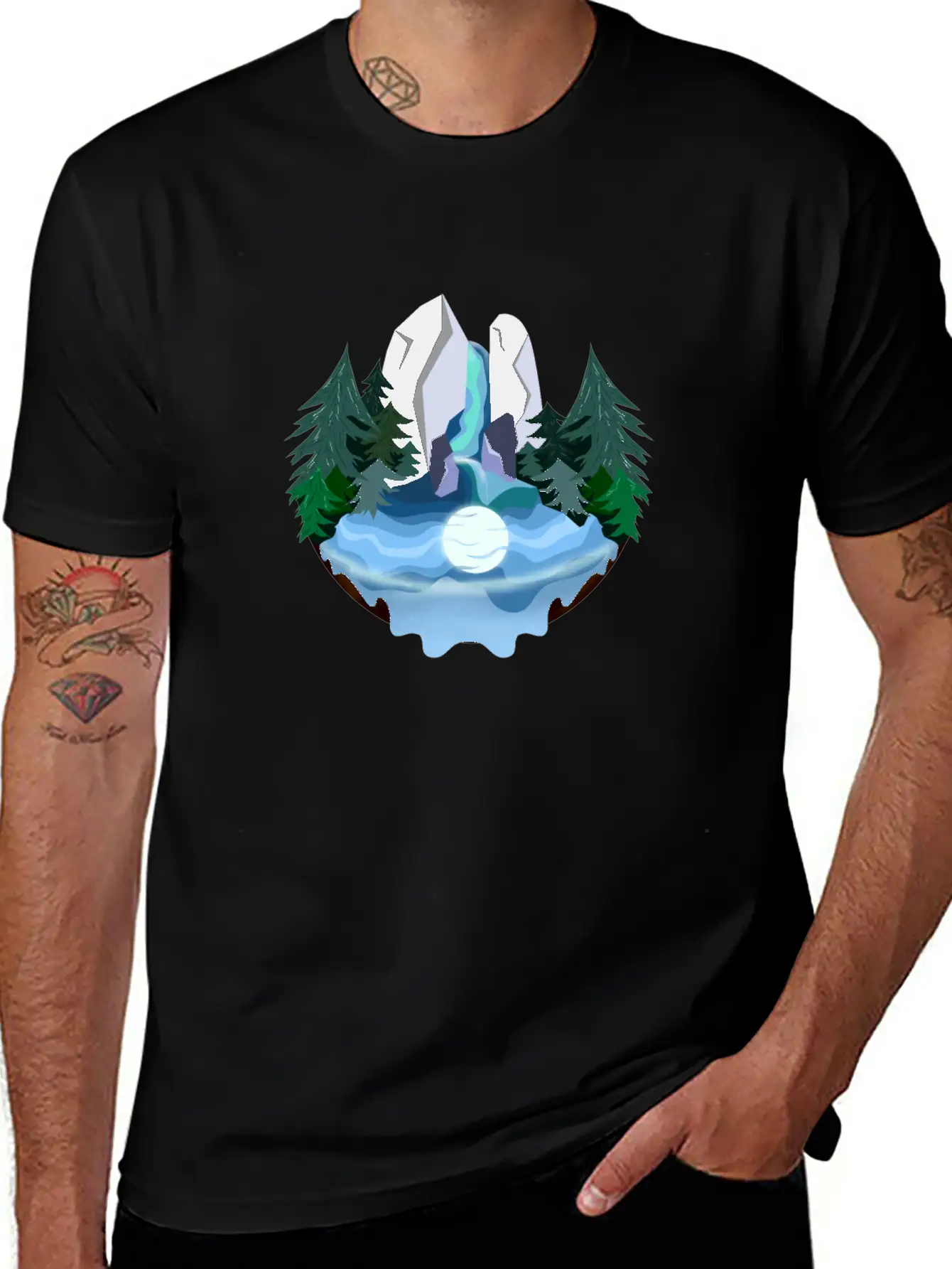 Waterfall In Forest At Night Essential Cotton Tee For Daily Outfits ¨C Unisex Style