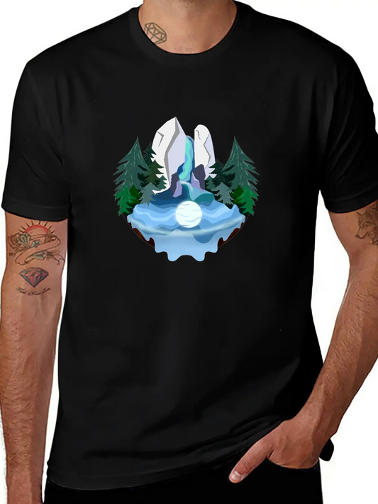 Waterfall In Forest At Night Essential Cotton Tee For Daily Outfits ¨C Unisex Style
