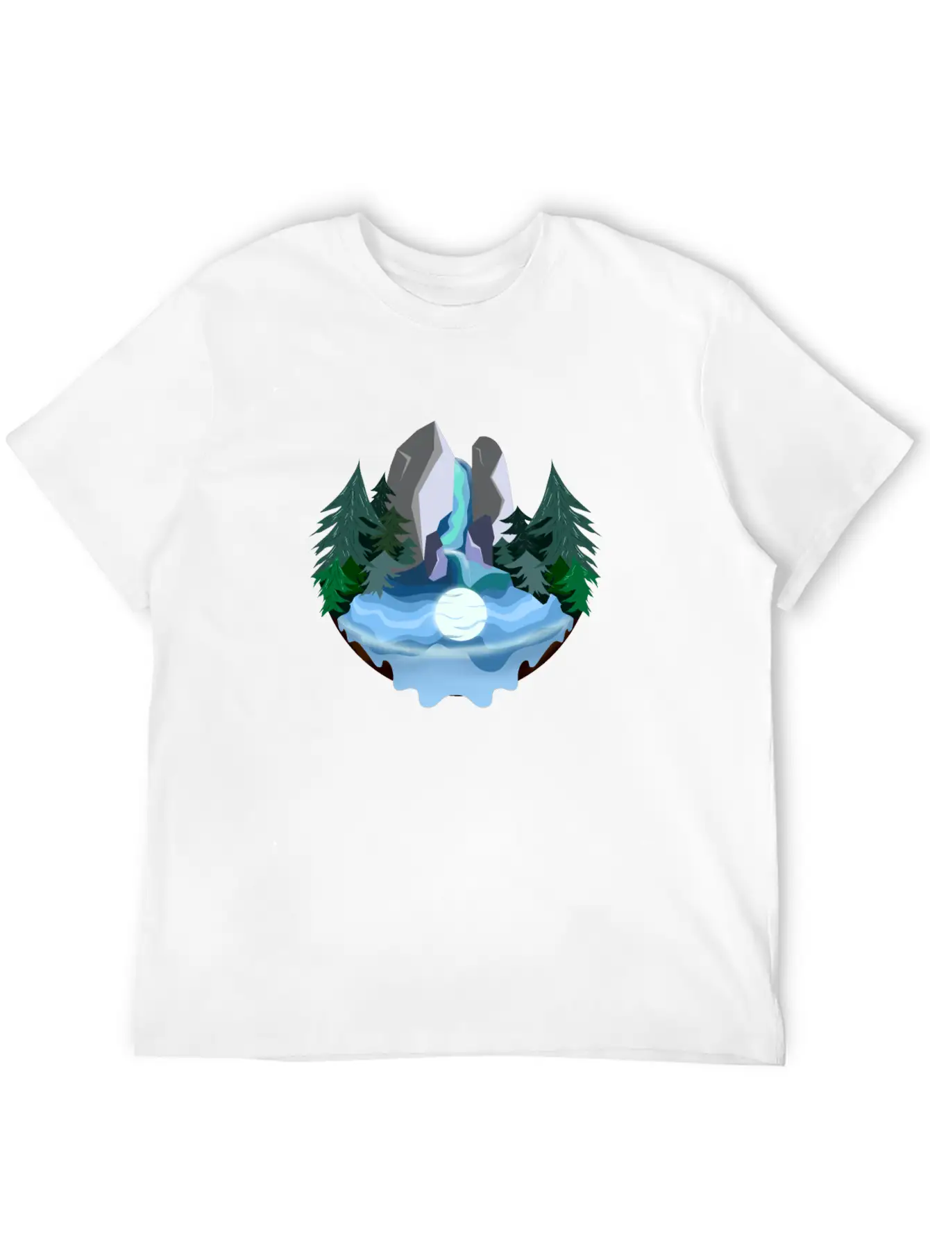 Waterfall In Forest At Night Essential Cotton Tee For Daily Outfits ¨C Unisex Style