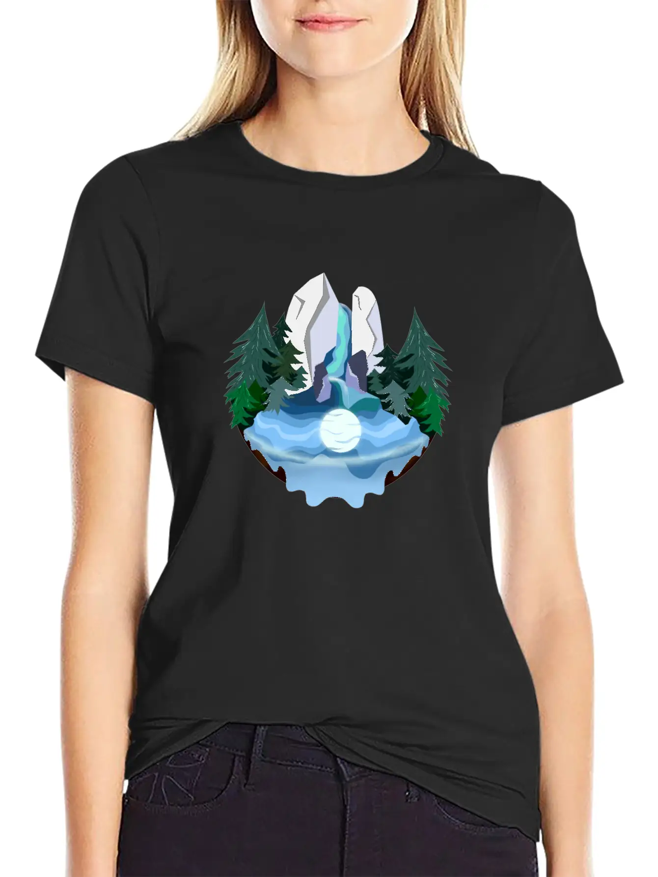 Waterfall In Forest At Night Essential Cotton Tee For Daily Outfits ¨C Unisex Style